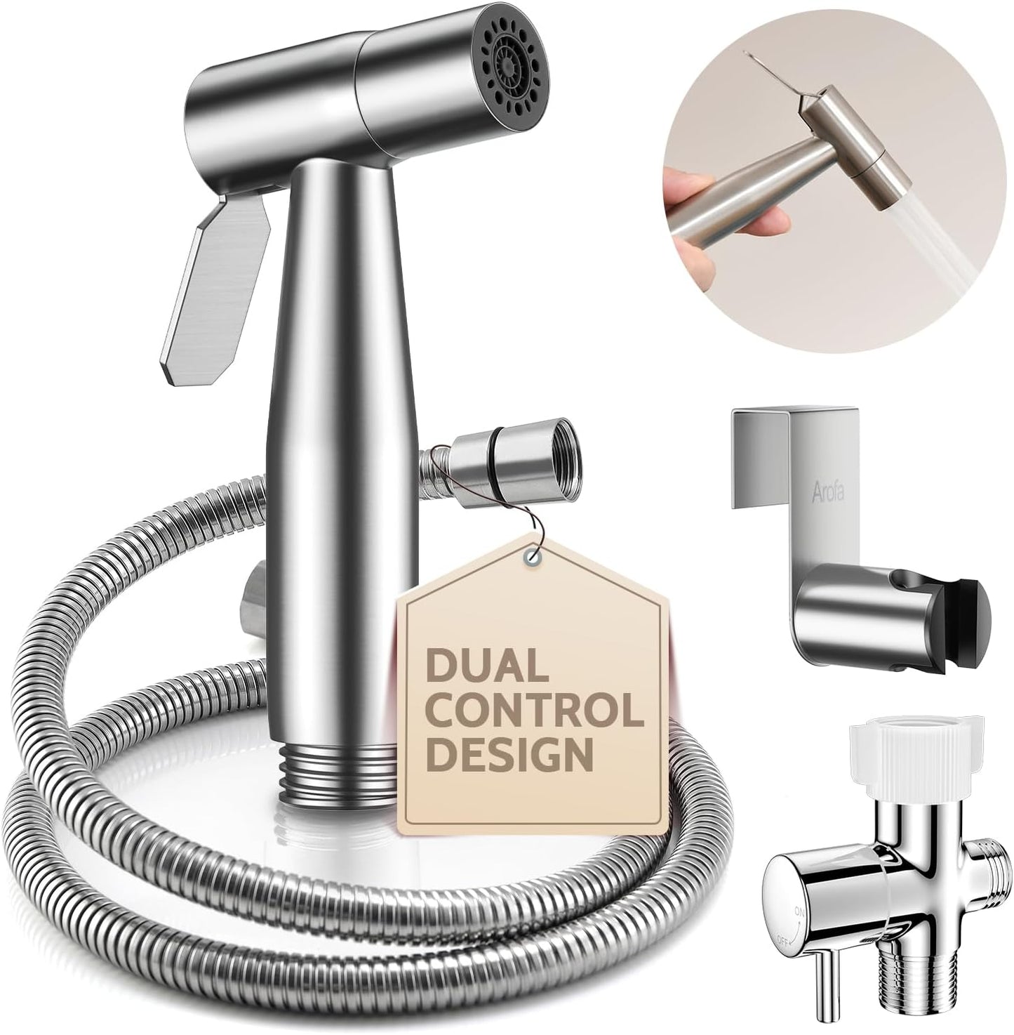 Arofa Handheld Bidet Sprayer for Toilet-Adjustable Water Pressure Control with Bidet Hose for Feminine Wash, Stainless Steel Brushed Nickel Cloth Diaper Bidet Toilet Sprayer for Baby Wash