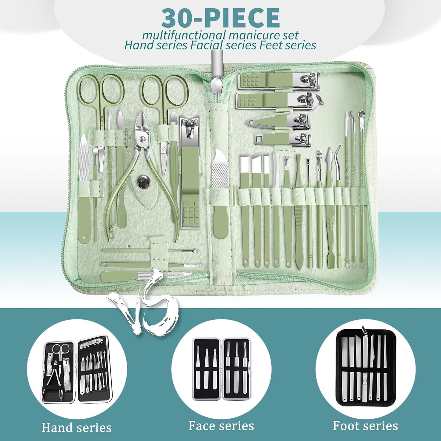 Manicure Set,30 in 1 Mens Set Professional,Nail Clipper for Men,Mens Nail Grooming Kit,Andrea Kit Women,Nail Care Women,with Luxury Leather Bag (Black)