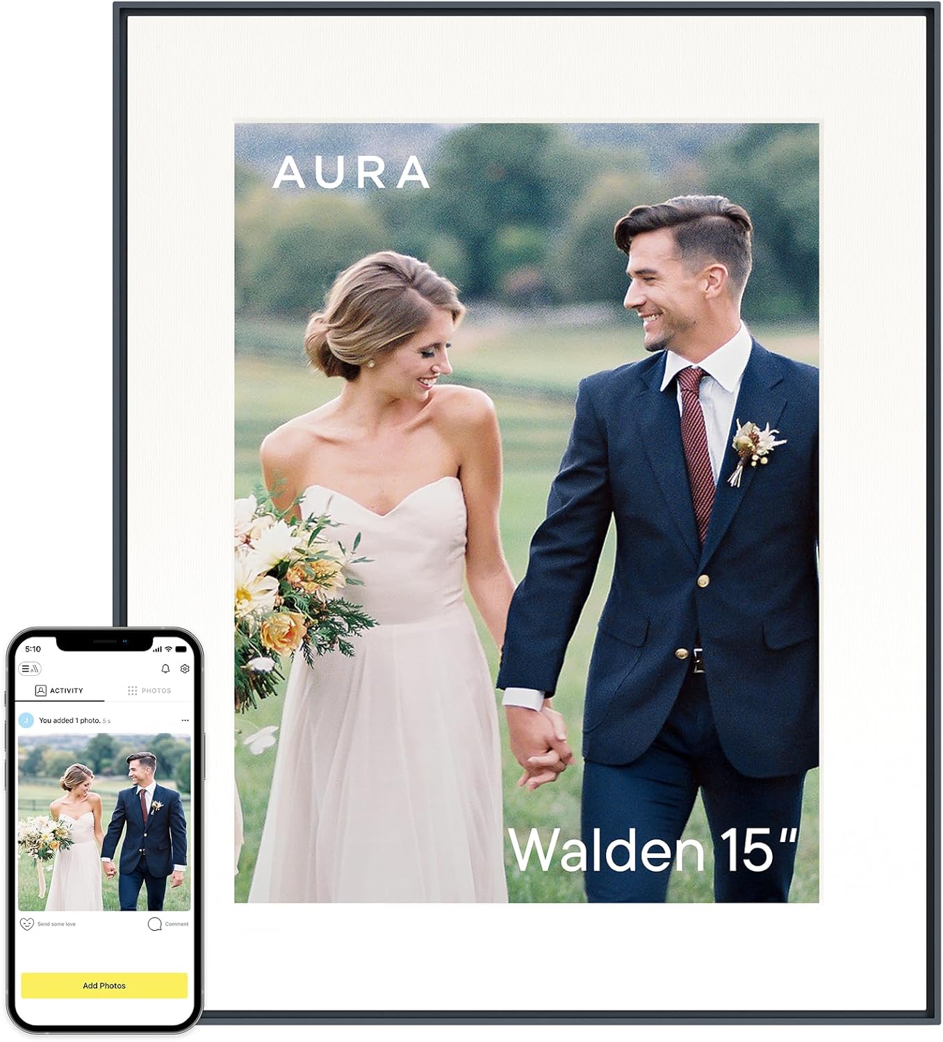 Aura Aspen 12" Digital Photo Frame - Black with Paper Mat