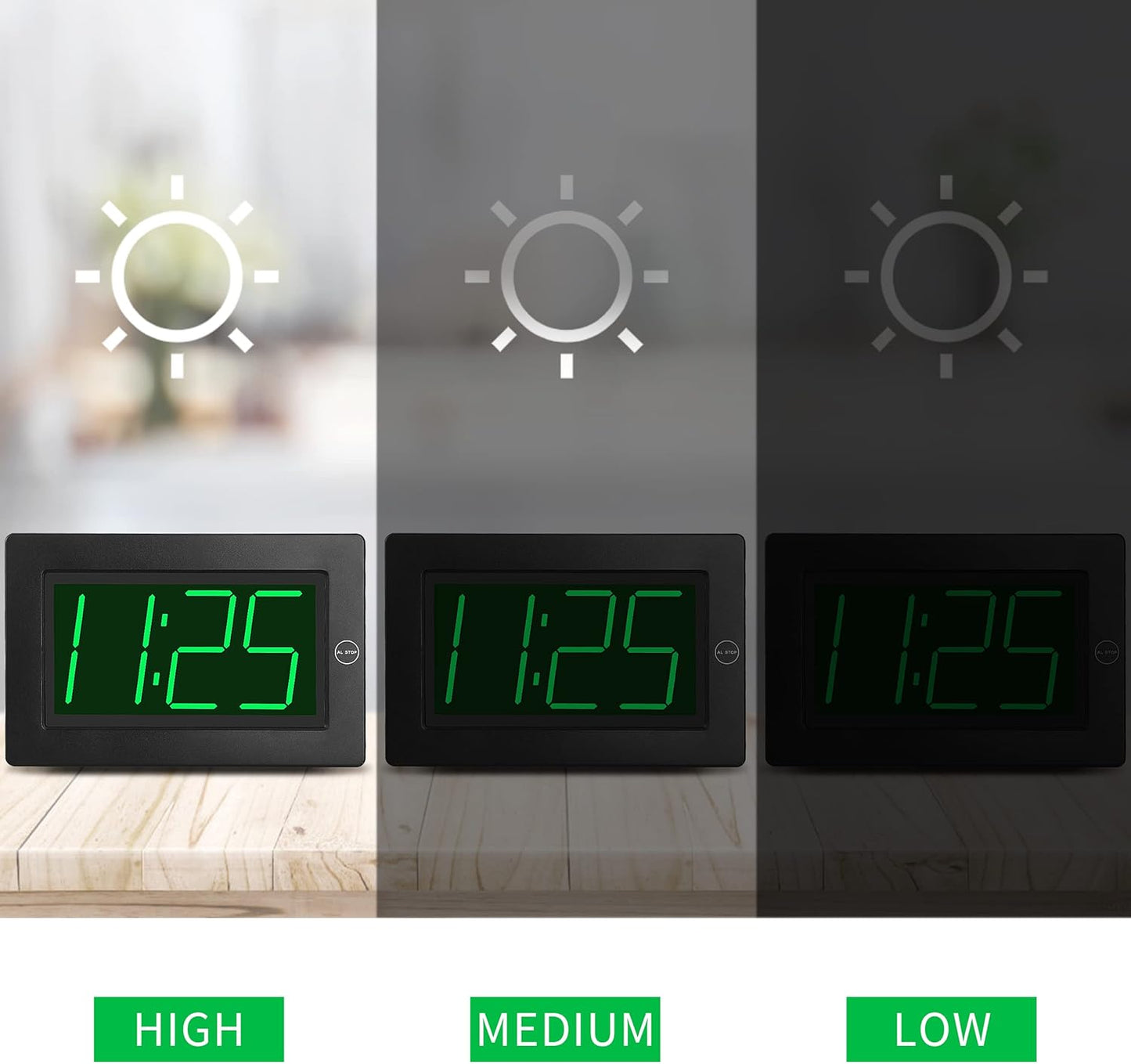 Wall Clock, Digital Clock, 8" Extra Large Display, 3" Big LED Number, Battery Operated, Adjustable Brightness, Clock for Bedroom, for Desk, Wall Mounted