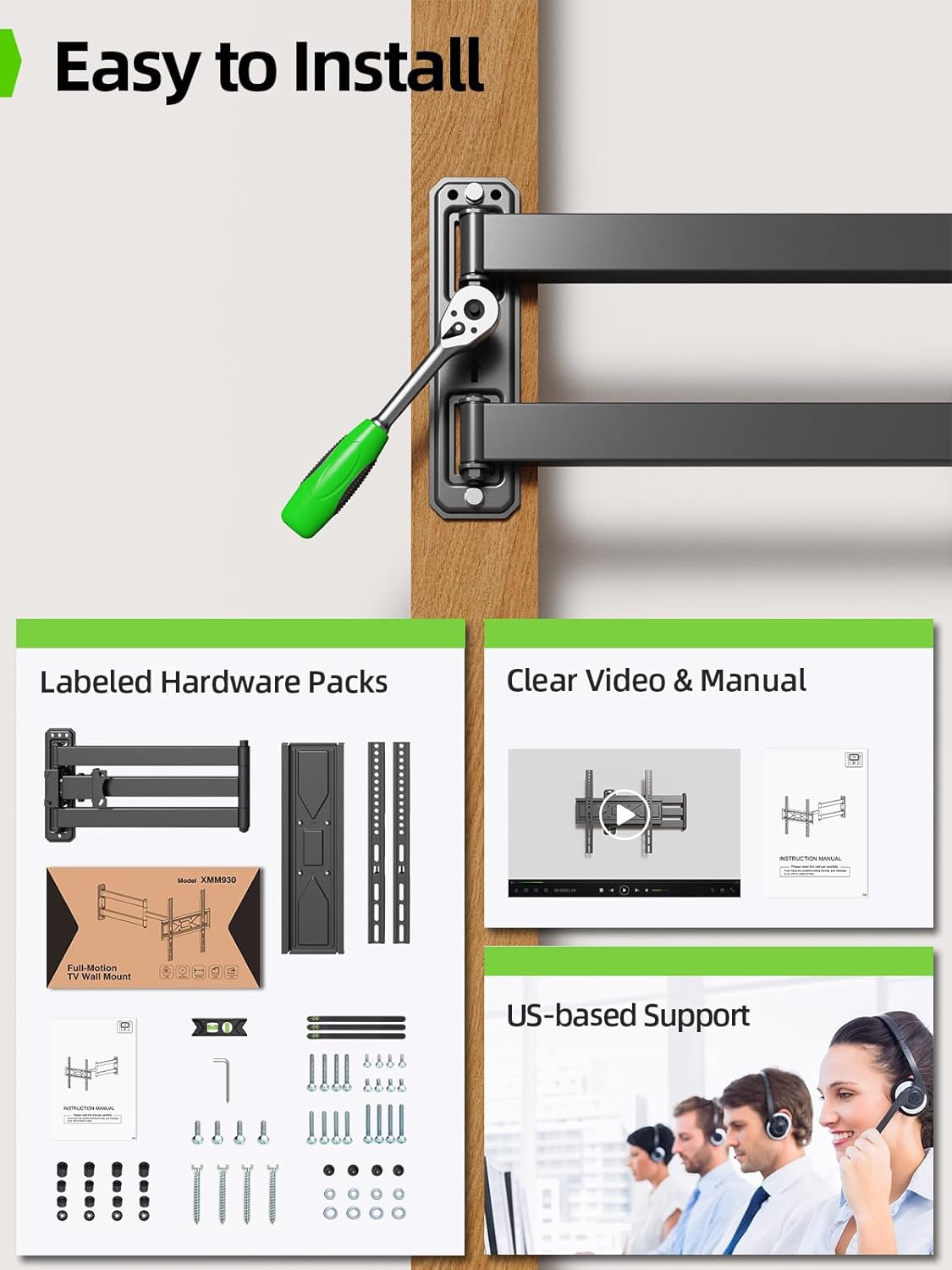 USX MOUNT Full Motion TV Wall Mount for Most 26-60 inch TVs up to 80 Lbs, Wall Mount TV Bracket with Articulating Swivel Tilting, Single Stud TV Mount, Max VESA 400x400mm, XMM904