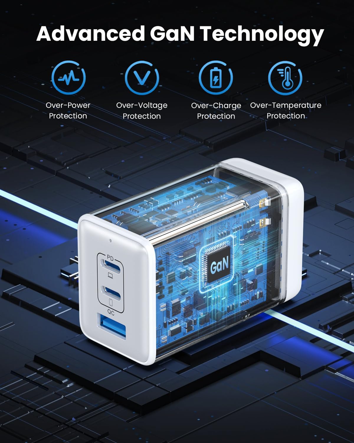 130W USB C Wall Charger,GaN III 3-Port Fast Charging Station,PD QC Foldable Charger Block Portable 65W USB C Laptop Adapter for MacBook Pro/Air,iPad Pro,Galaxy S23,Dell XPS 13,iPhone 15/Pro etc-Black