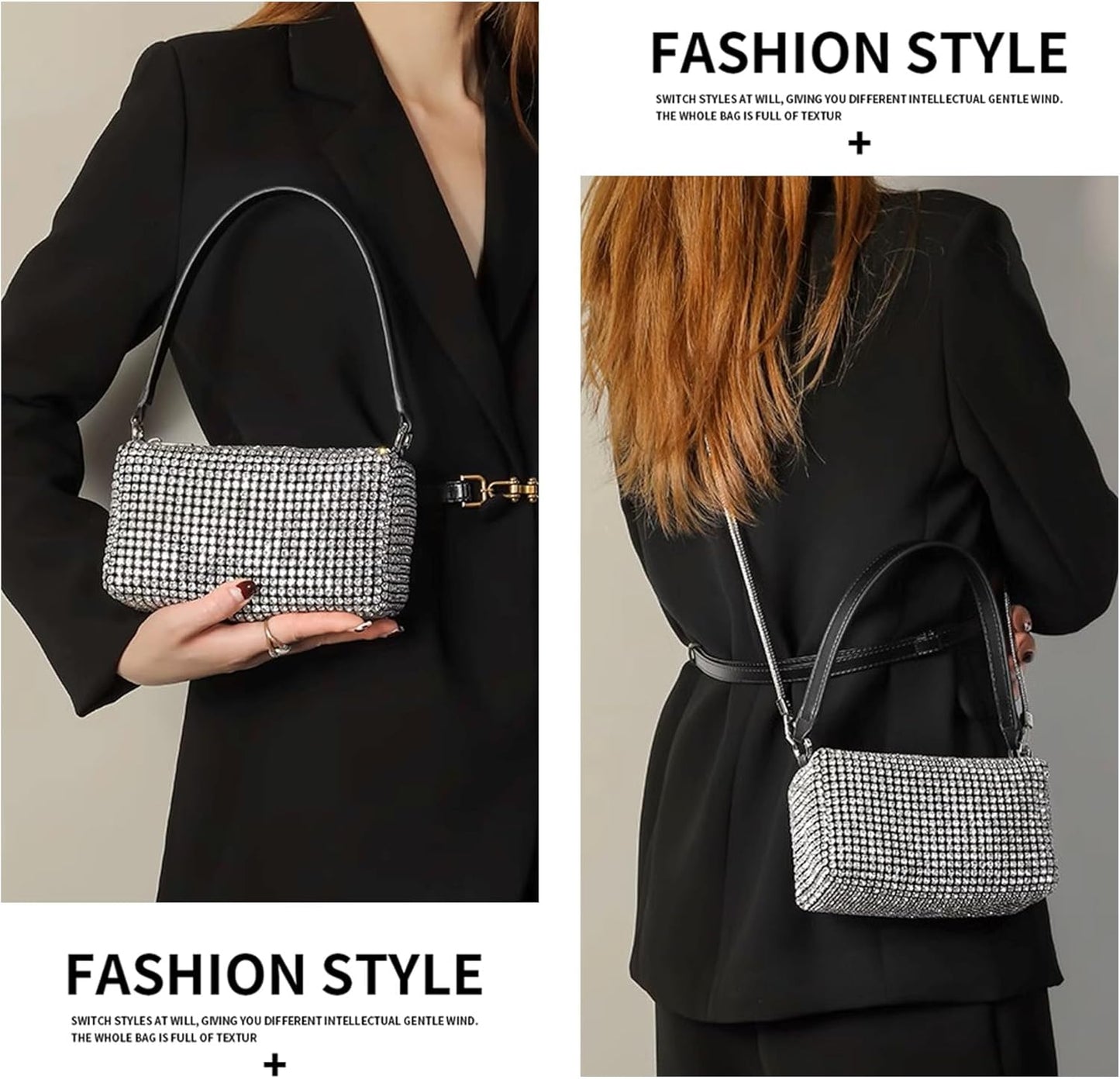 Rhinestone Purse for Women Sparkly Rhinestone Bag Evening Bag Silver Clutch Purses Bling Crossbody Bags for Women