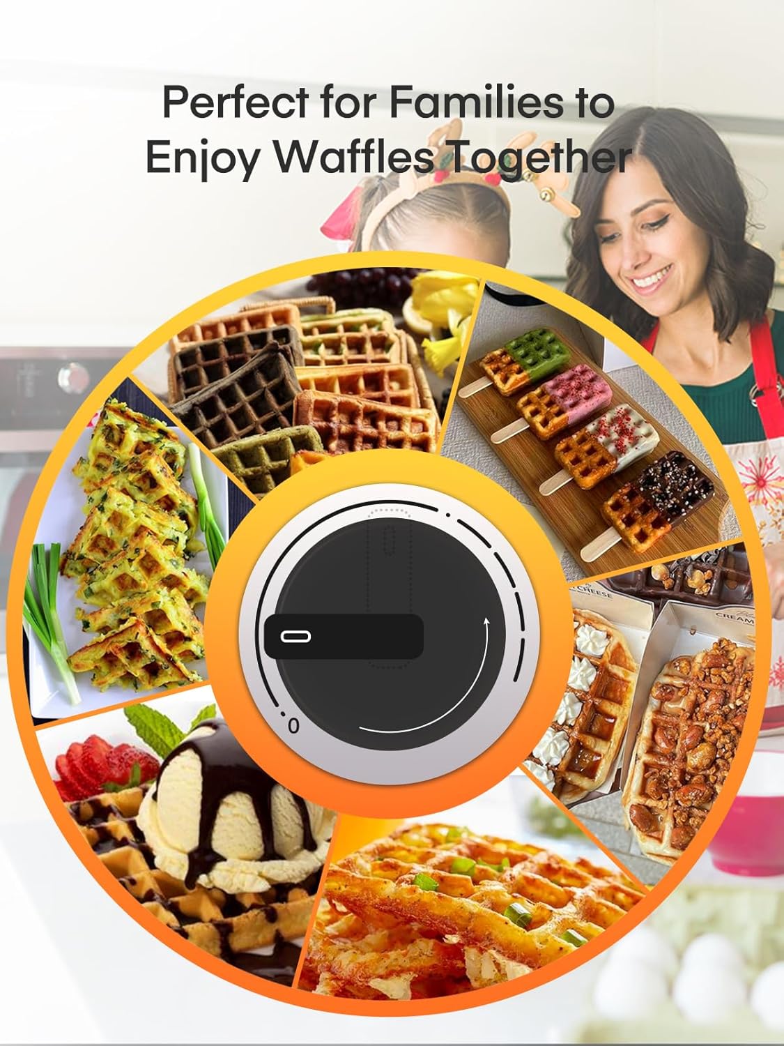 FOHERE Waffle Maker, 4-Slice Waffle Iron, Square Belgian Waffle Maker, with 5 Browning Levels, Non-Stick Plates, Indicator Lights, Cool Touch Handle, Recipe, 1200W (White)