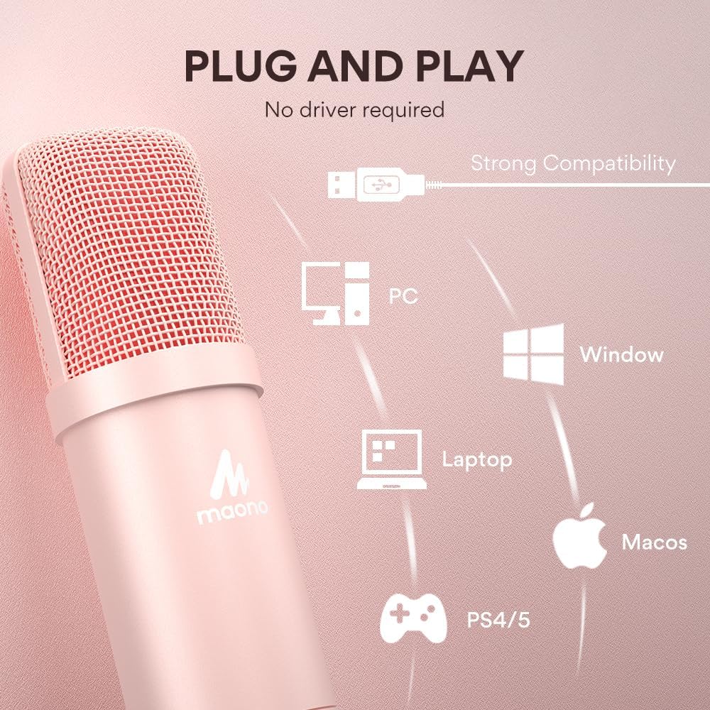 USB Microphone, MAONO 192kHz/24Bit Plug & Play PC Computer Podcast Condenser Cardioid Metal Mic Kit with Professional Sound Chipset for Recording, Gaming, Singing, YouTube (AU-A04)