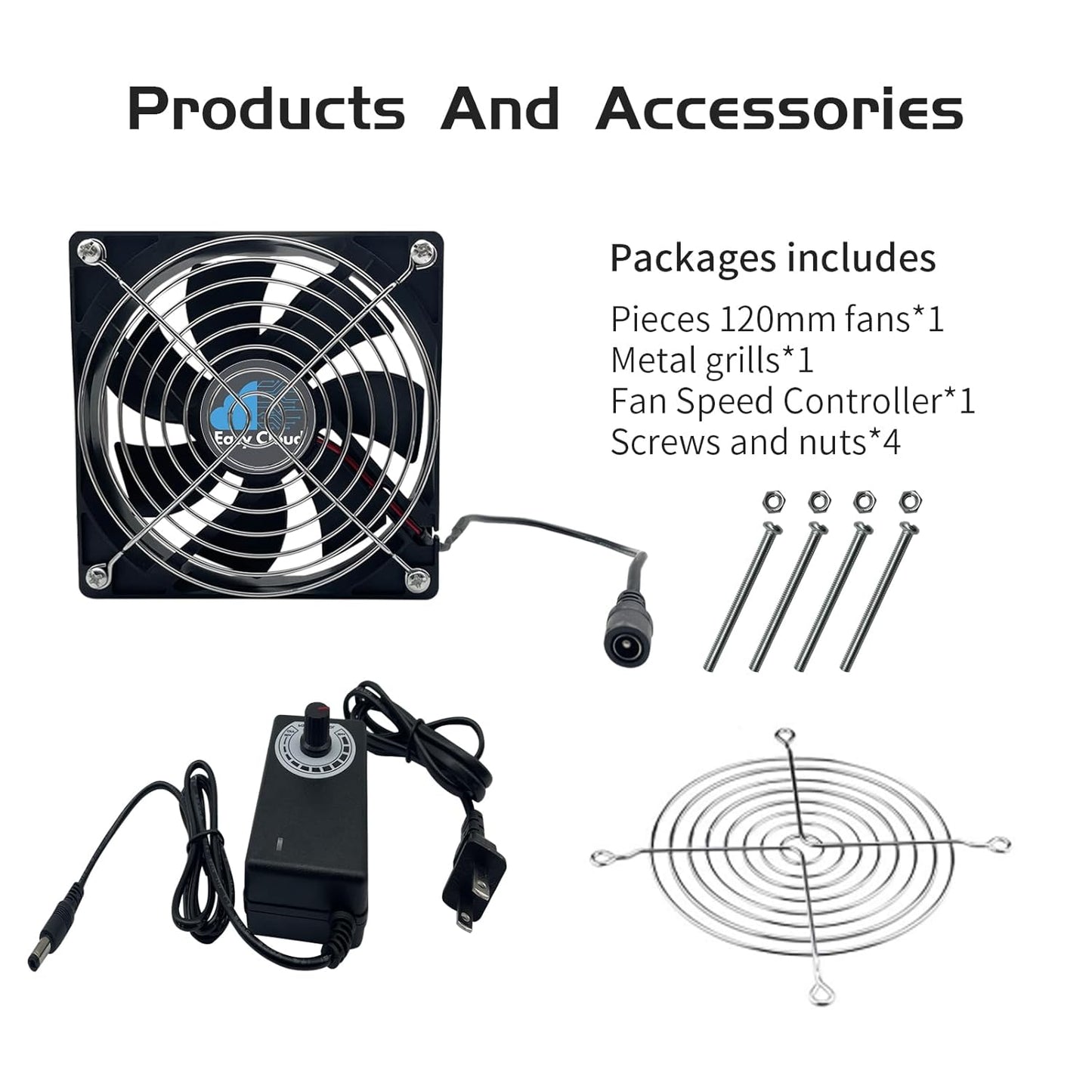 Easy Cloud 120mm USB Fan, USB Computer Fan with 3 Speeds Controller Small PC Cooling Fans for Cabinet Case Server TV Receiver Router DVR Xbox Cooler, 2Pcs - PuriLite