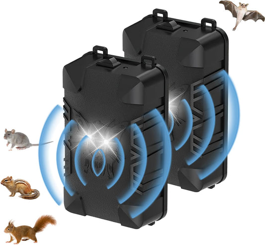 OBEST 2 Pack Under Hood Rodent Repellent, Battery Operated Mouse Squirrel Rat Deterrent with Strobe Light, Smart Detectio Keep Rodents Out of Car, Boat Garage Attic Barn, Sound Frequency 16 kHz