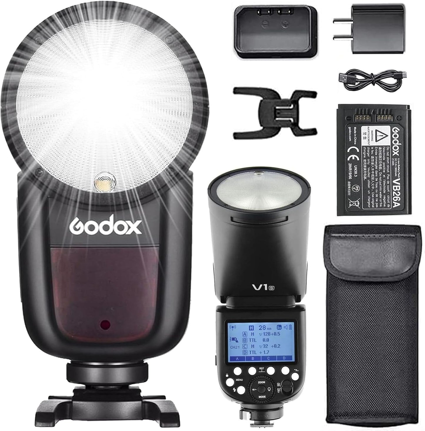 Godox V1S Professional Camera Flash Speedlite Speedlight Round Head Wireless 2.4G Fresnel Zoom Compatible with Sony Cameras for Wedding Portrait Studio Photography