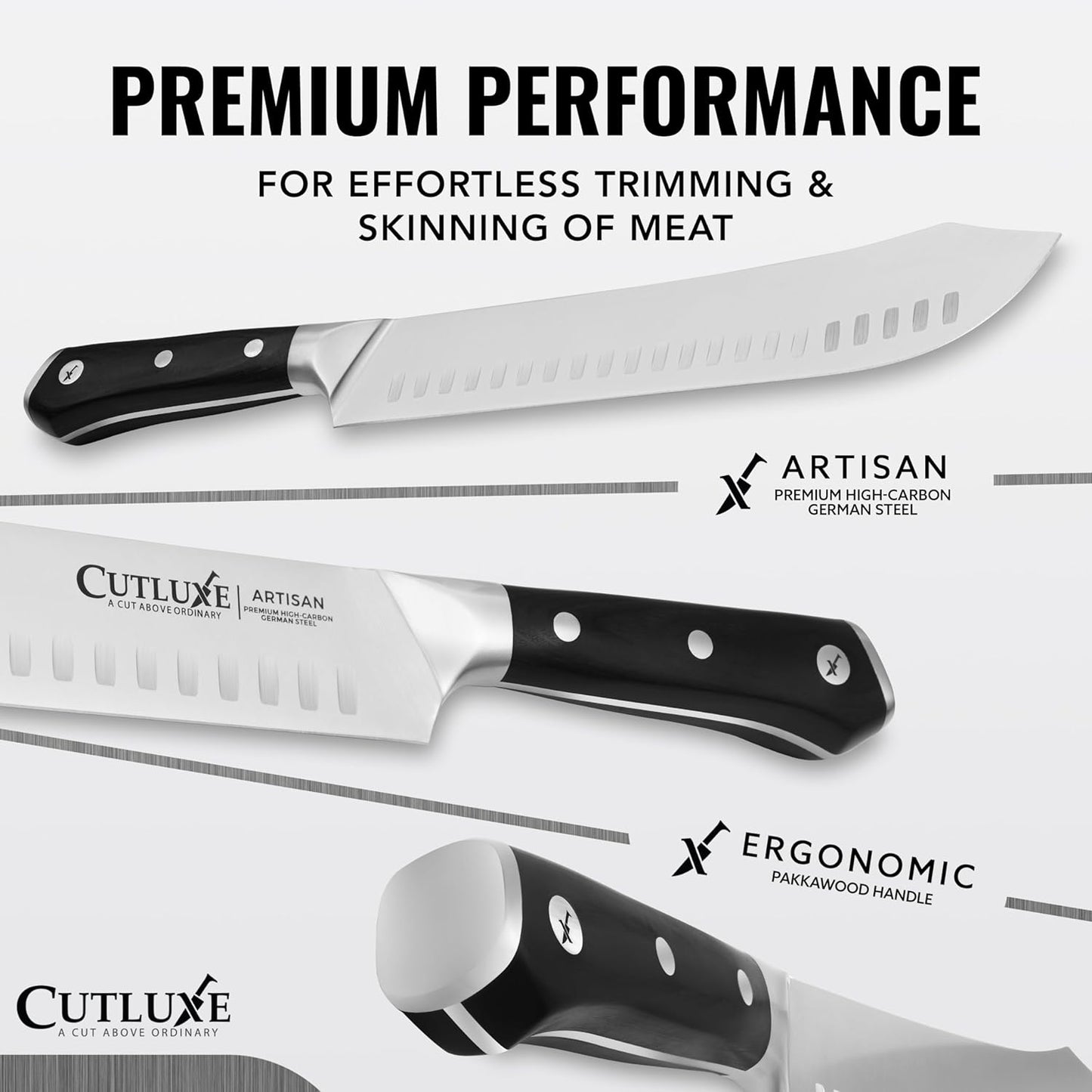 Cutluxe Butcher Knife – 10″ Cimeter Breaking Knife, Razor Sharp Forged High Carbon German Steel, Full Tang Carving Knife, Ergonomic Handle Design – Artisan Series - PuriLite