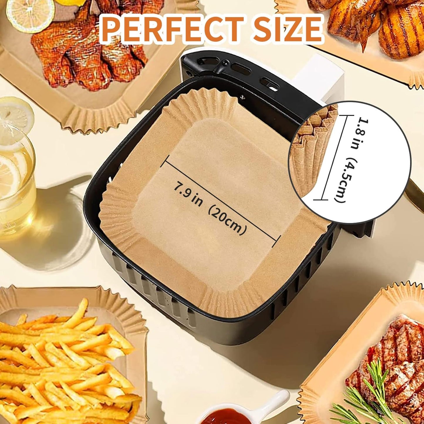 GOFFUGT Air Fryer Disposable Paper Liner,100PCS Round Airfryer Paper Liners,9" Natural Parchment Paper for Air Fryer Oil-Proof Water-Proof,Food Grade Parchment for AirFryer,Steamer,Microwave Etc