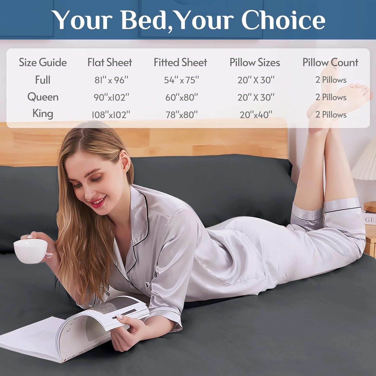 JOLLYVOGUE Queen Size Bed Sheet Set - 4 Piece Bed Sheets Set with Deep Pocket - Soft Breathable & Cooling - Resists Shrinkage & Fading Draps Queen - Easy Care (Dark Grey)