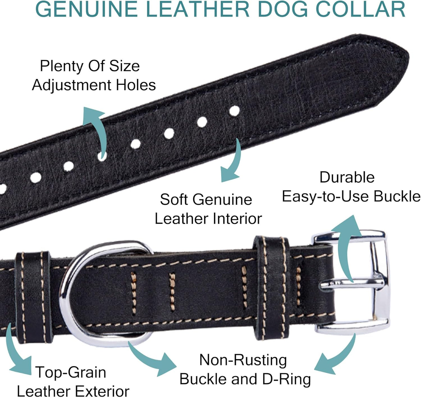 TORRUNA Soft Leather Dog Collar | Dog Collars for Small, Medium and Large Dogs | Durable Heavy Duty Dog Collars
