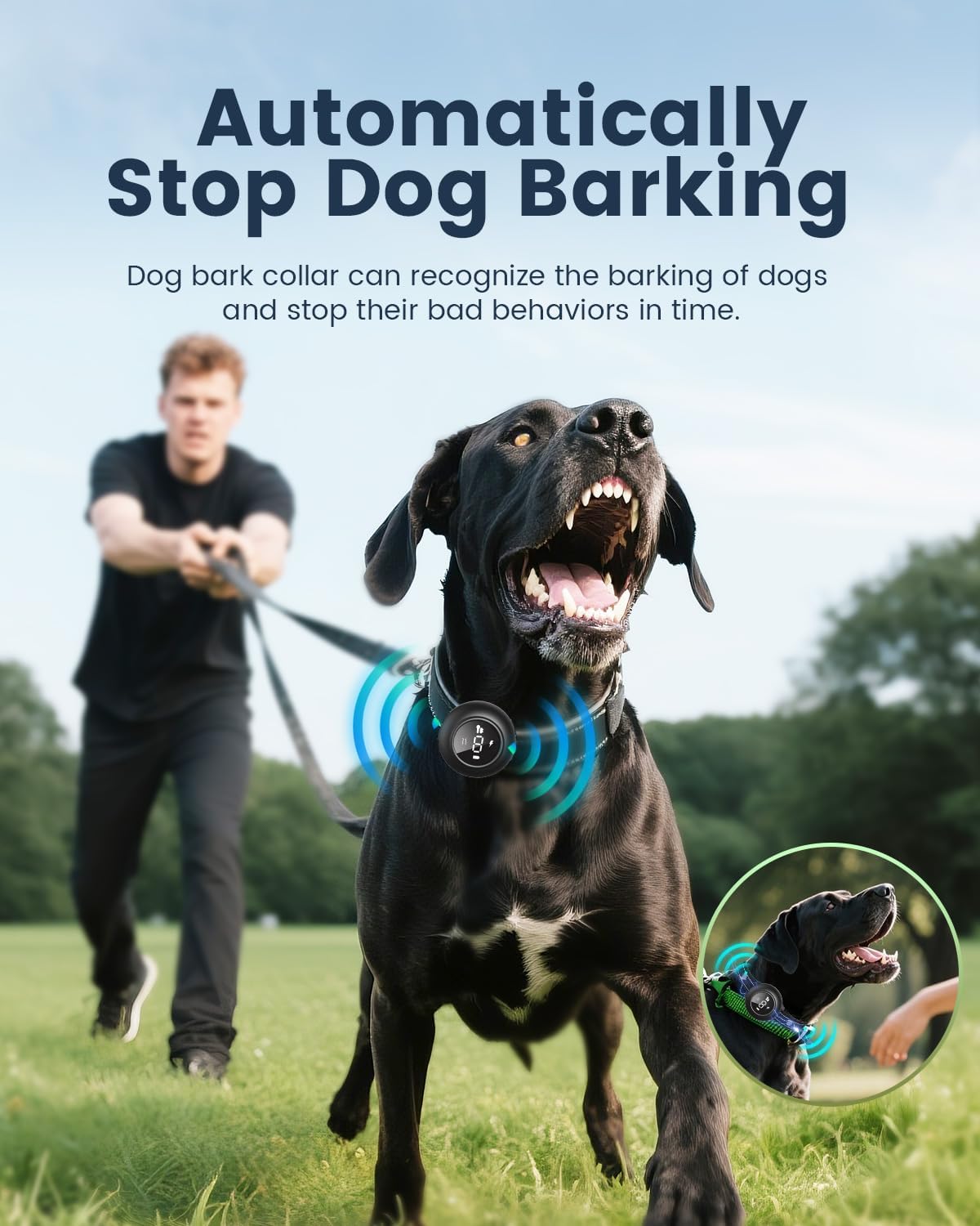 2-in-1 Dog Training Collar with Remote,Smart Anti Barking Device for Dog,Waterproof Dog Collar with 5 Adjustable Sensitivity for All Breeds,Rechargeable