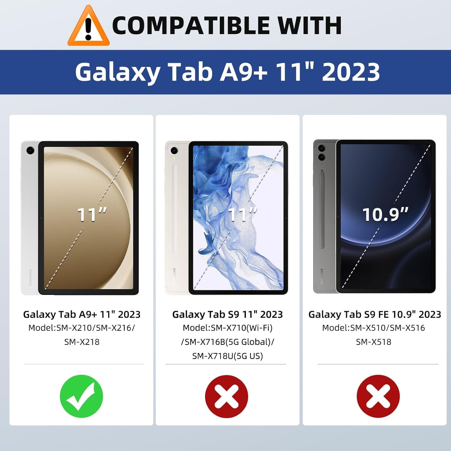 MoKo Case for Samsung Galaxy Tab A9 Plus 11" 2023 (SM-X210/SM-X216/SM-X218), PU Leather Multi-Angle Viewing Folding Stand Cover Case with Hand Strap, Front Pocket, Auto Wake/Sleep, Denim Blue & Brown