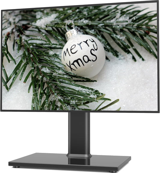 Universal TV Stand/Base Table Top TV Stand with Wall Mount for 27 to 55 inch 9 Level Height Adjustable, Heavy Duty Tempered Glass Base, Holds up to 88lbs Screens, HT06B-001