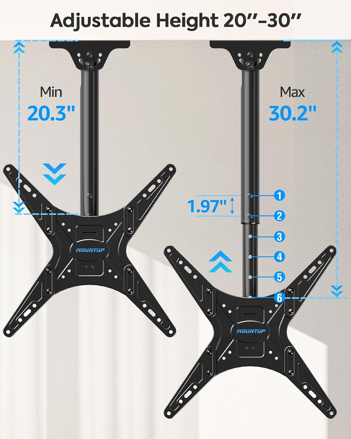 MOUNTUP Ceiling TV Mount for Most 24''-65'' TVs, Hanging TV Ceiling Mount for 32 43 50 55 60 65 inch TVs, Full Motion Height Adjustable TV Mount Bracket, Holds up to 99lbs, Max VESA 400x400mm, MU0039