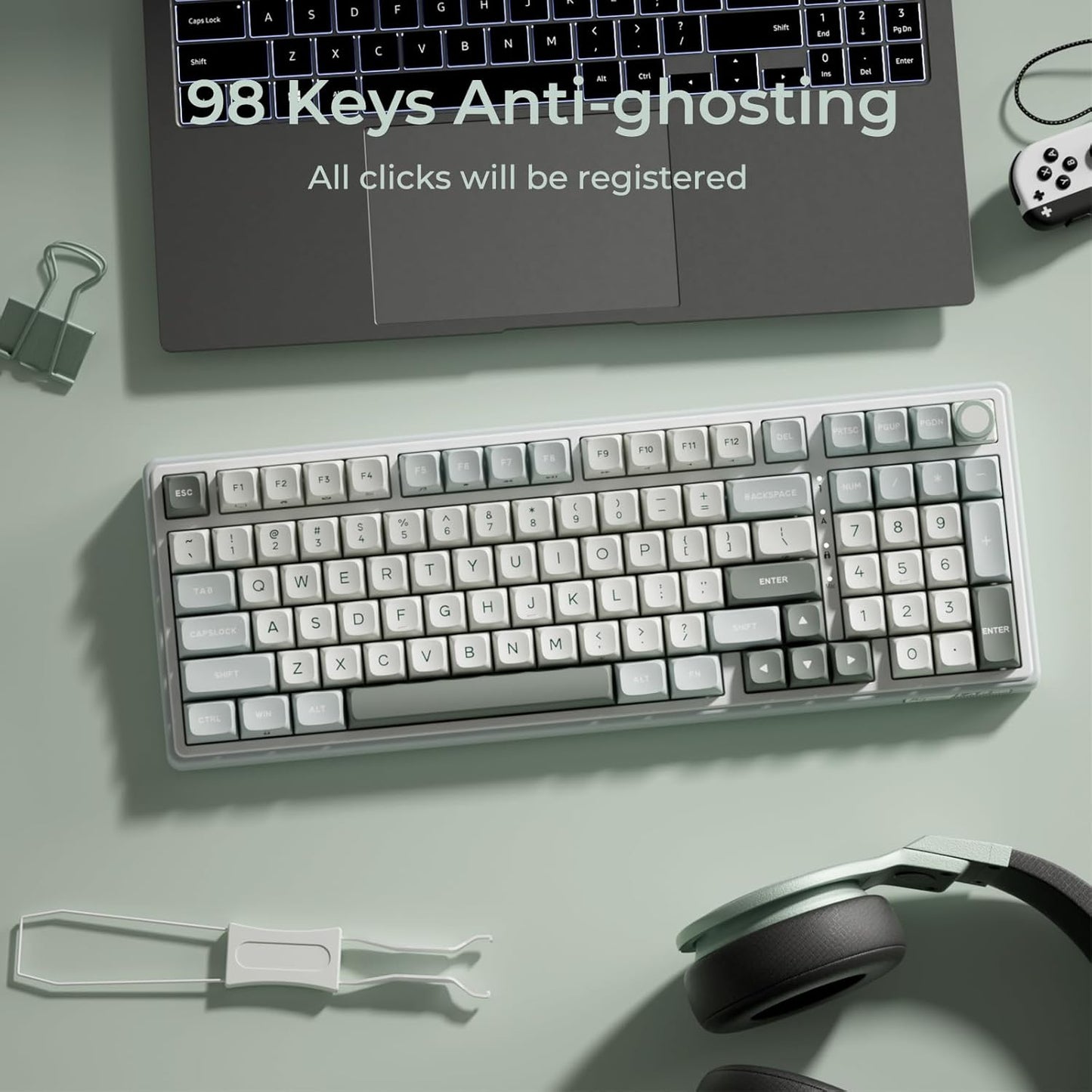 RK ROYAL KLUDGE R98 Pro Mechanical Gaming Keyboard, 96% Wired Creamy Keyboard RGB Backlit with Number Pad and Volume Knob, Gasket Mount, MDA Profile PBT Keycaps, Hot Swappable Pre-lubed Tactile Switch