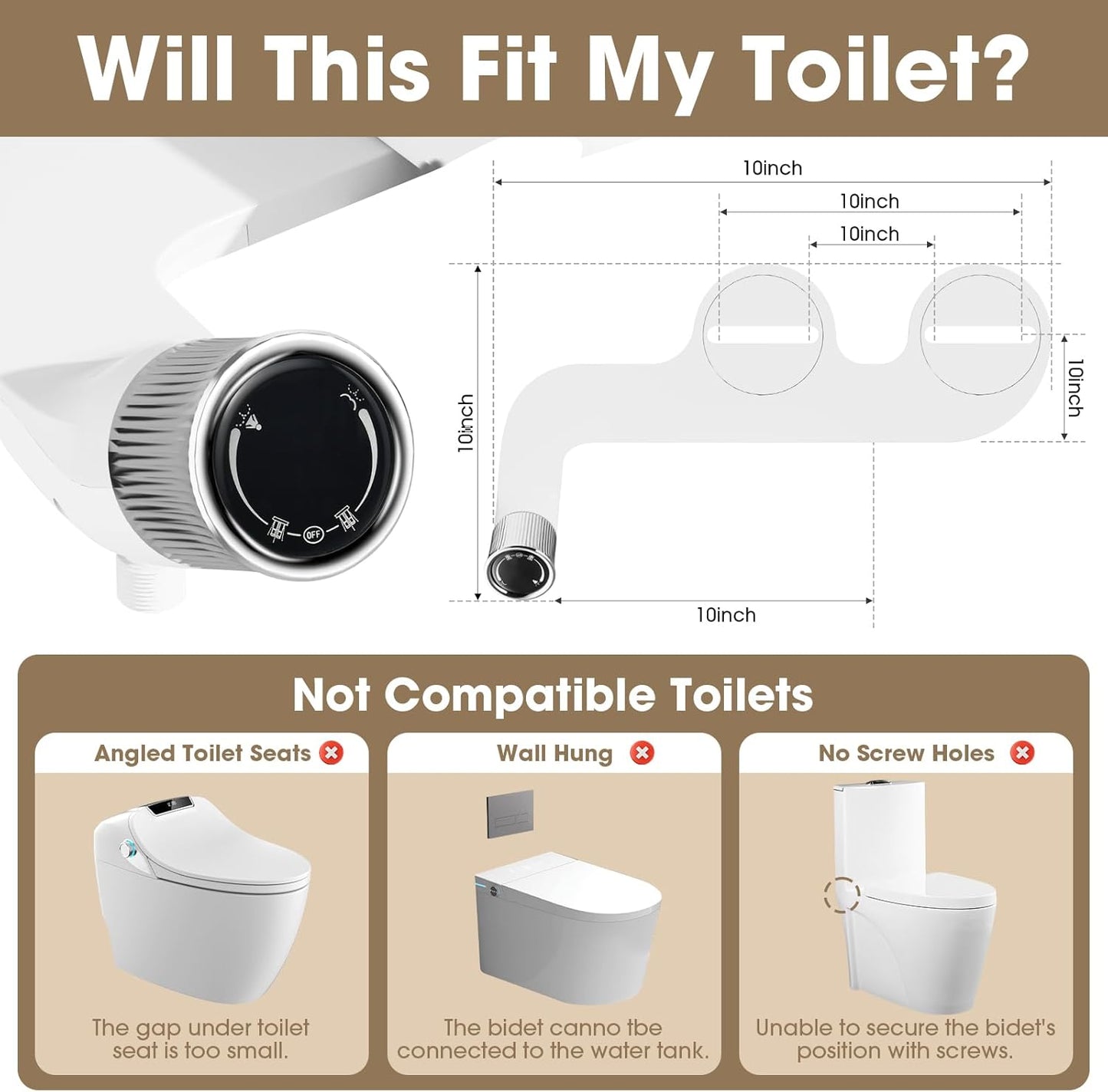 Mornwaen Bidet Attachment for Toilet Seat,Non-Electric Self-Cleaning Dual Retractable Nozzles,Easy to Install,Adjustable Water Pressure for Rear and Feminine Wash