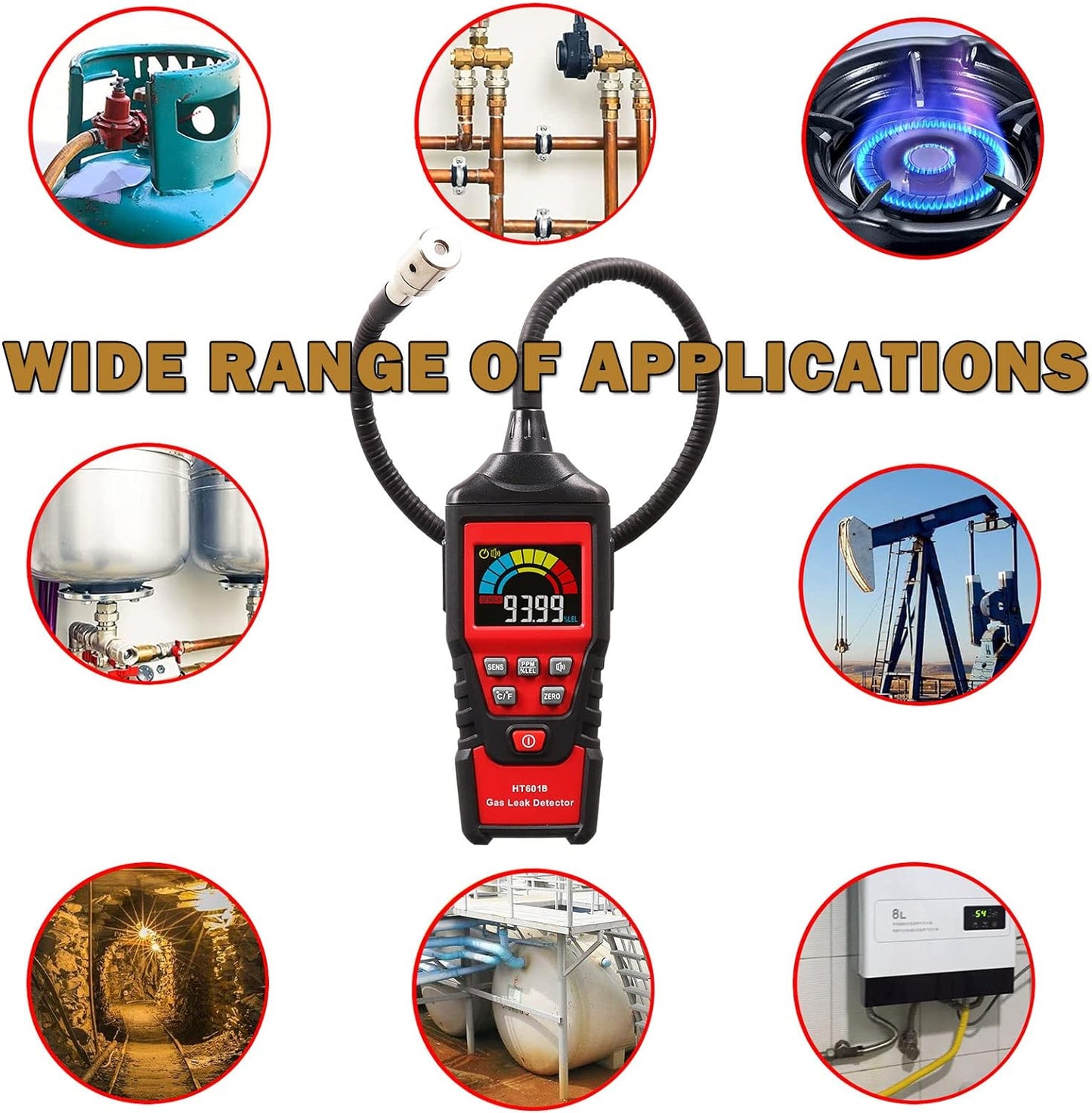 Gas Leak Detector, Portable Combustible Gas Detector, Gas Sniffer for Flammable Natural Gas Acetone Propane Benzene Ethanol Gasoline Methane LPG in RV or Home, 9999 PPM 20% LEL with LCD Color Display
