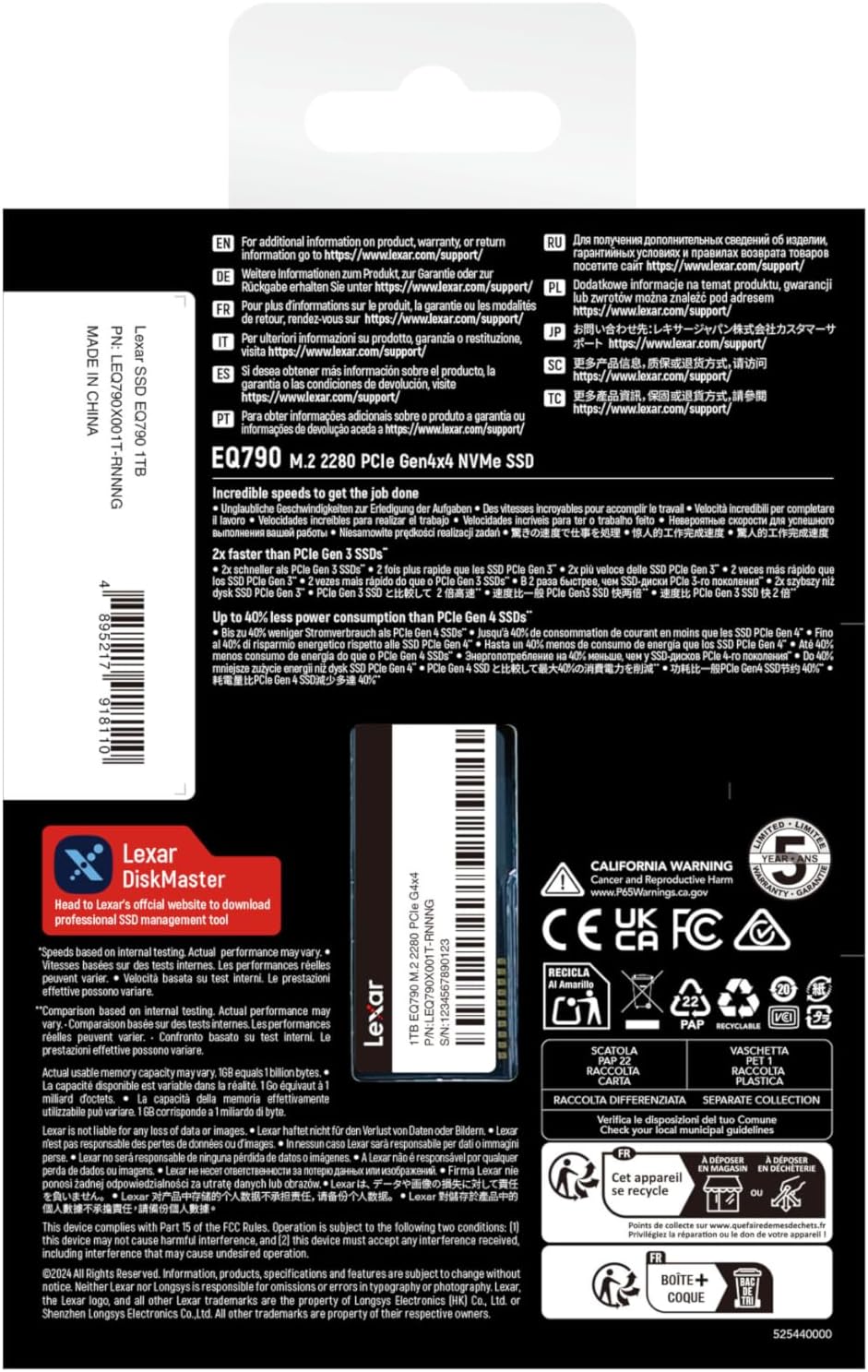 Lexar EQ790 1TB SSD M.2 2280 PCIe Gen4x4 NVMe 1.4, Blazing Speeds Up to 7000MB/s Read 5000MB/s Write for Intense Workloads & PS5 PC Gaming, High Performance Internal Solid State Drive