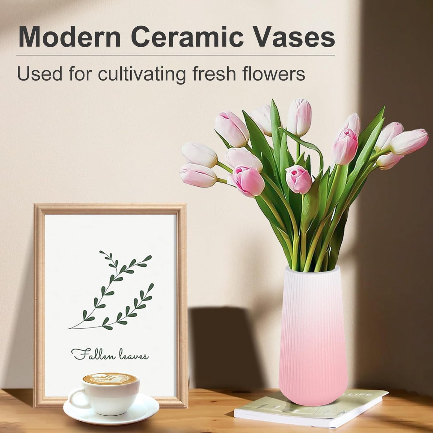 White Ceramic Vase, GUKJOB Small Cute Flower Vase for Pampas Grass, Home, Living Room, Dining Table, Farmhouse, Office Decor, Bedroom, Table, and Kitchen Shelf (White)