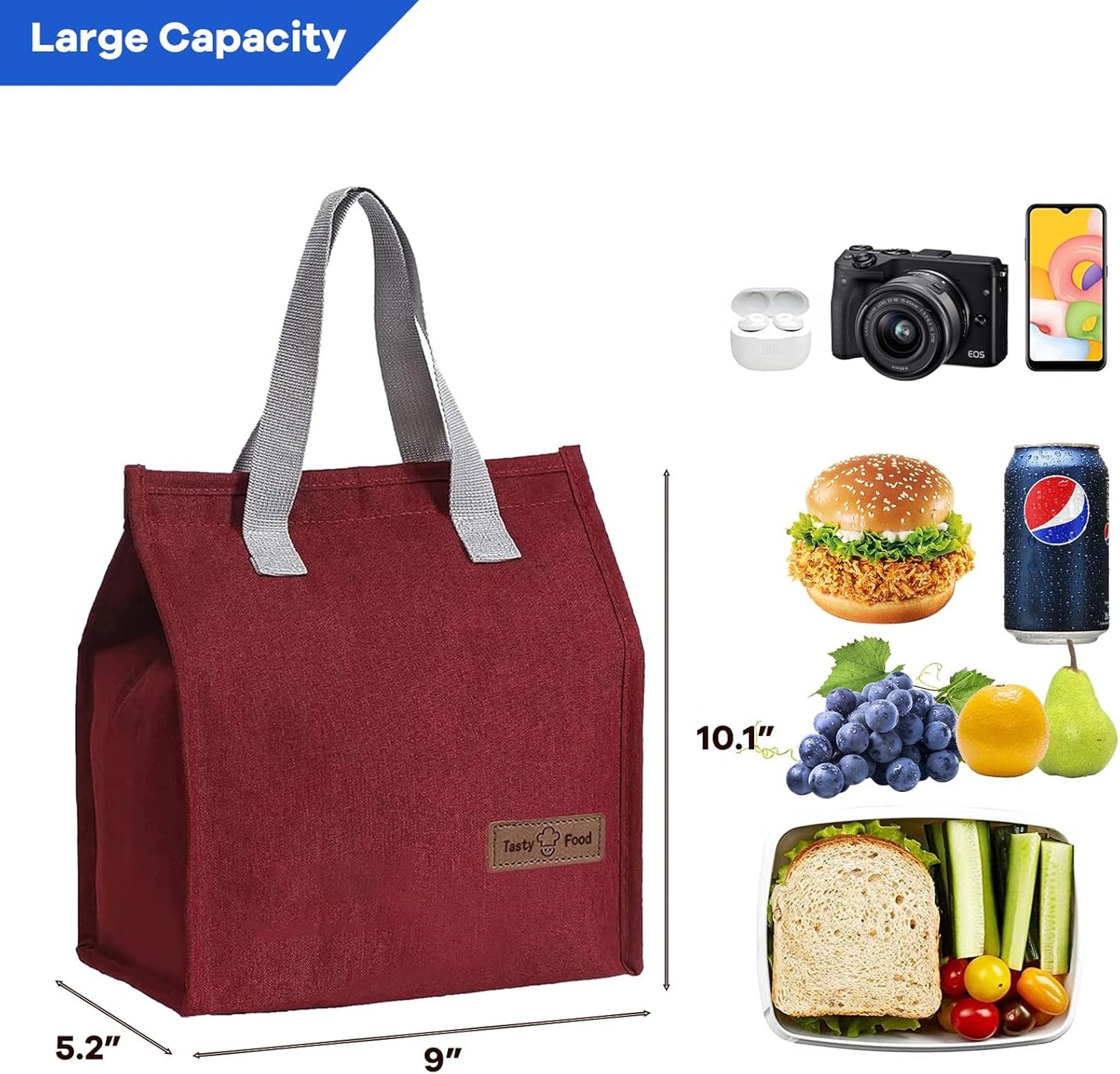 Lunch Bags for Women Men, Reusable Insulated Leakproof Lunch Box Bag for Adult Kids, Small Cooler Bag for Work School Picnic Travel (Black)