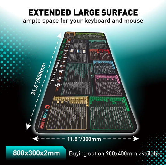 Excel Shortcut Keys Mouse Pad – Large XL Non-Slip Gaming & Office Desk Mat, Extended Rubber Mousepad with Cheat Sheet for PC & Spreadsheet Productivity