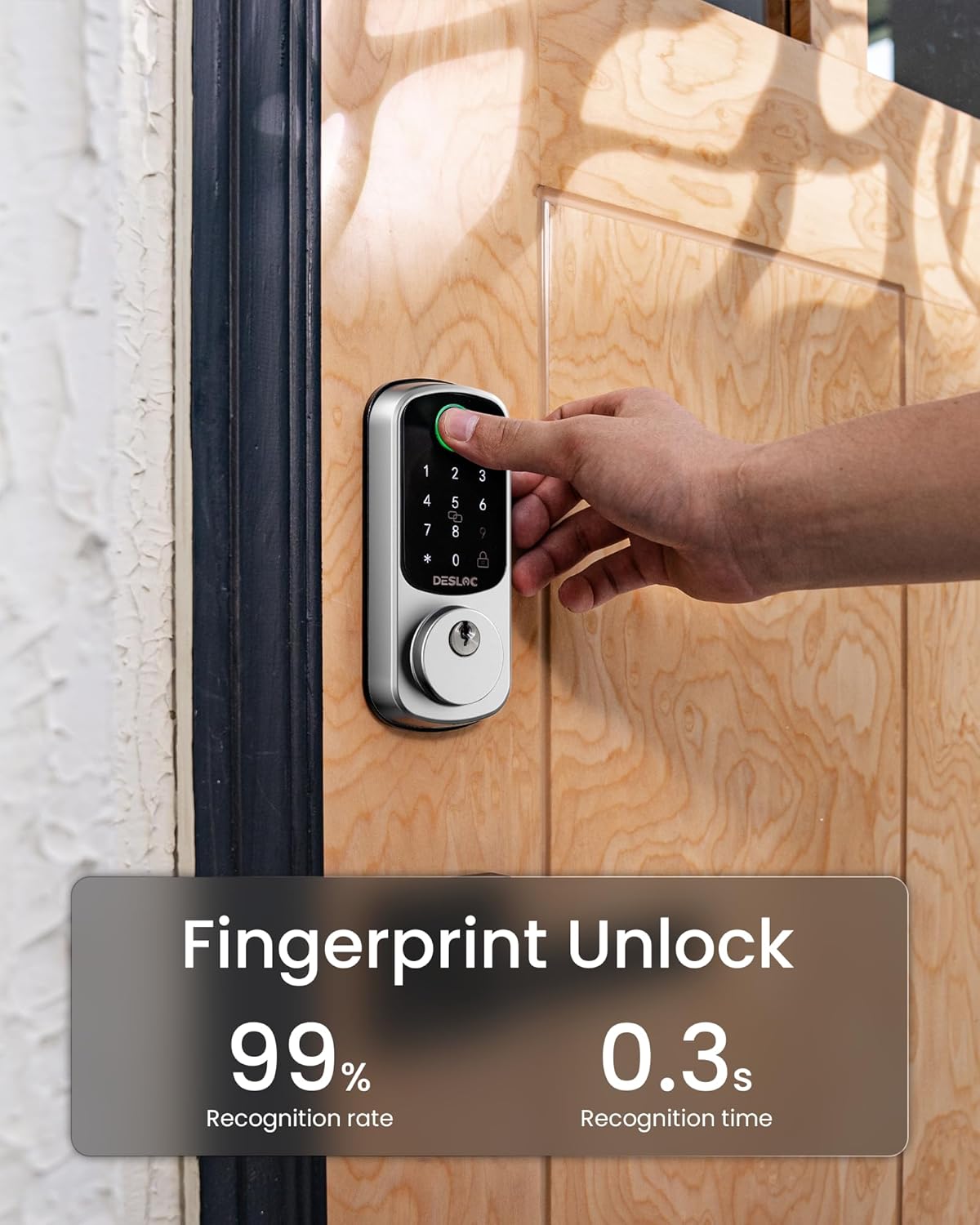 DESLOC B200 Fingerprint Smart Door Lock, Keyless Entry Door Lock, App Control, Easy Installation, Front Door Smart Deadbolt Lock, Touchscreen Keypad, Emergency Power Port, 12 Months Battery, IP54