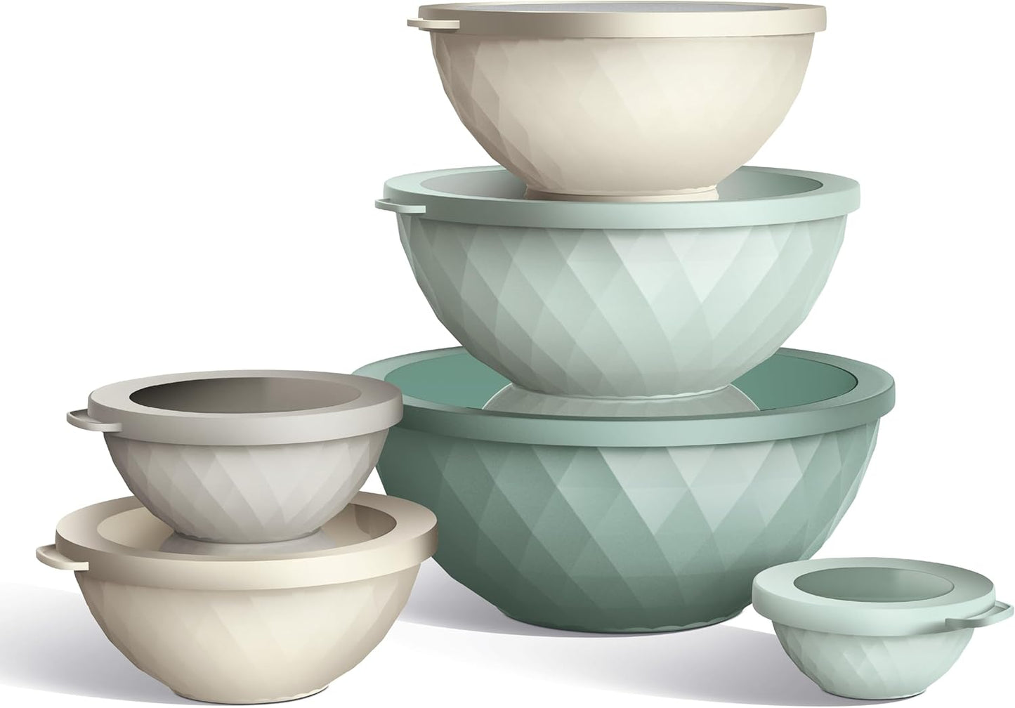 COOK WITH COLOR Mixing Bowls with TPR Lids - 12 Piece Plastic Nesting Bowls Set Includes 6 Prep Bowls and 6 Lids, Microwave Safe Mixing Bowl Set (Mint)