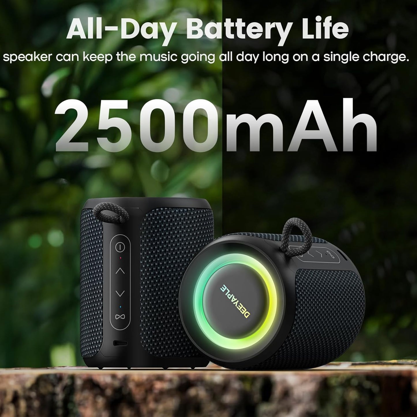 Deeyaple Portable Bluetooth Speaker, IP67 Waterproof Mini Bluetooth Speaker Wireless V5.3 with Stereo Sound,All Day,TWS Pairing,LED Light,Gift for him/her (Black)