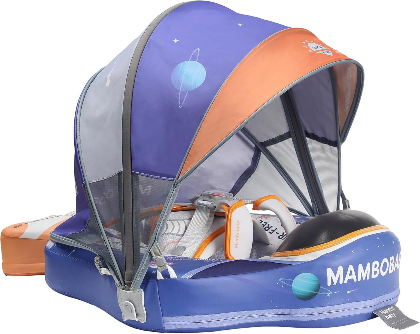 Mambobaby Baby Swim Float with Canopy, Non-Inflatable Solid Baby Float, Upgrade Soft Skin-Friendly Material Infant Swim Float