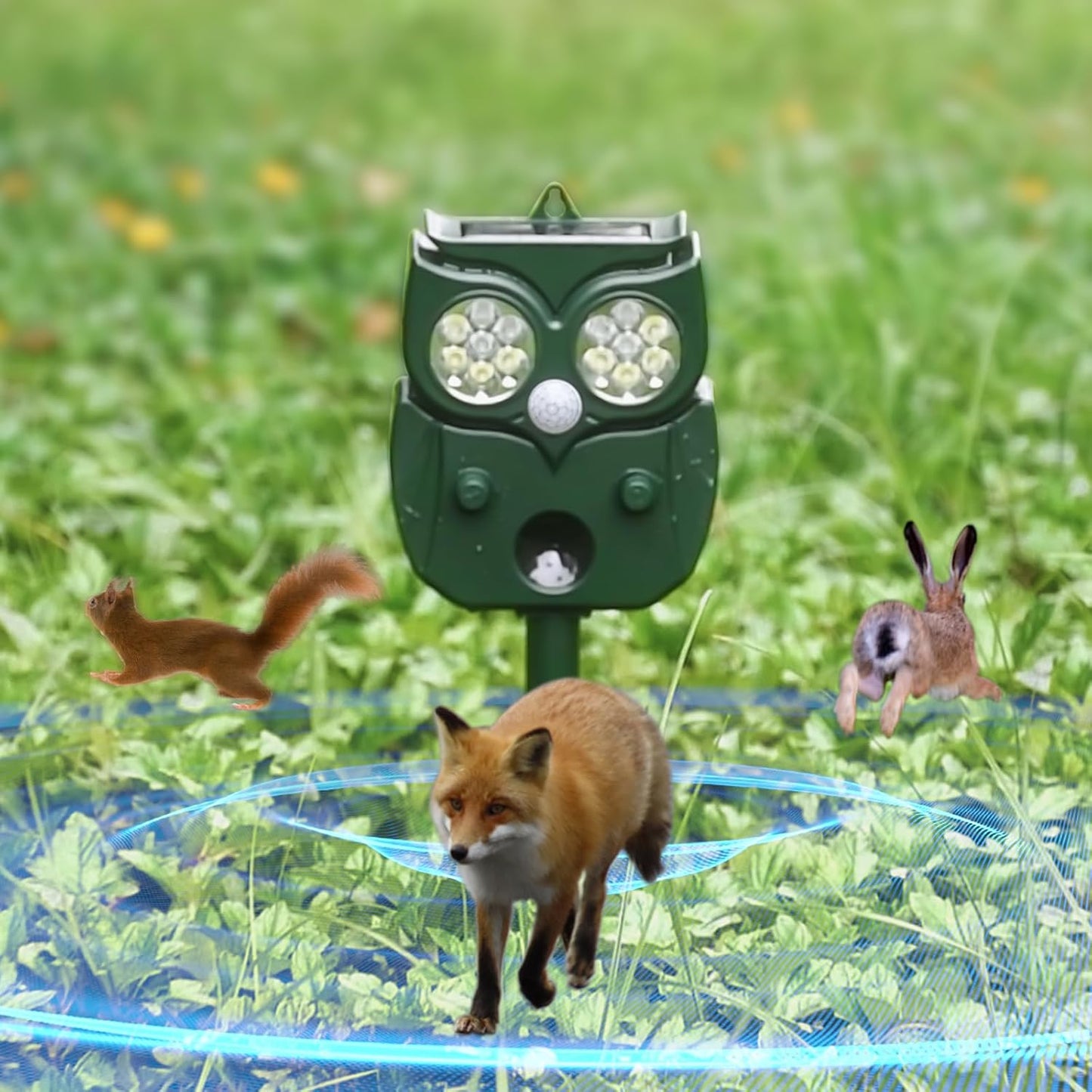 Animal Repellent Outdoor Solar Power with Motion Sensor & 4 Red/White Strobe Light,Waterproof Cat Deterrent Deer Repeller, Raccoon Squirrel Fox Rabbit Repellent Devices
