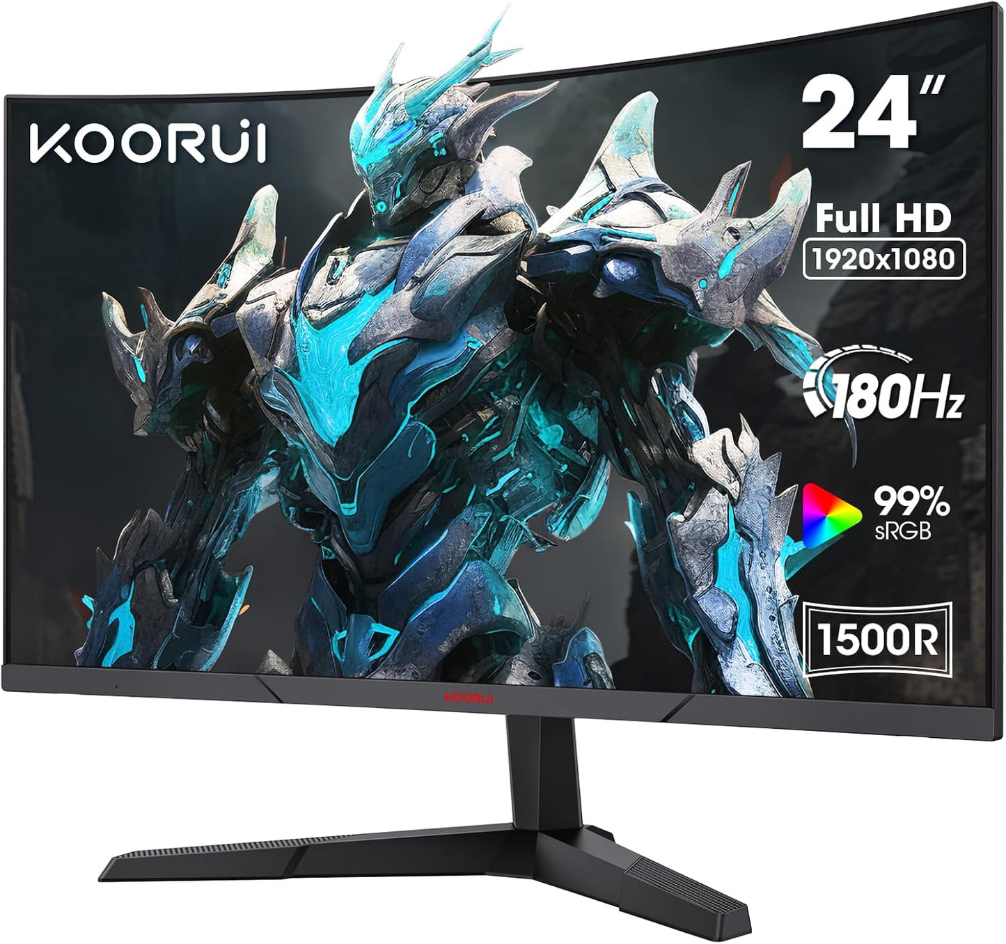 KOORUI 24 Inch Gaming Monitor - FHD 1080P Curved Monitors 180Hz VA, Built-in Adaptive Sync with 1ms, 1500R with Ultra-Thin, HDMI X2 / DP, VESA Compatible, Tilt Adjustable, Eye Care 24E6CA