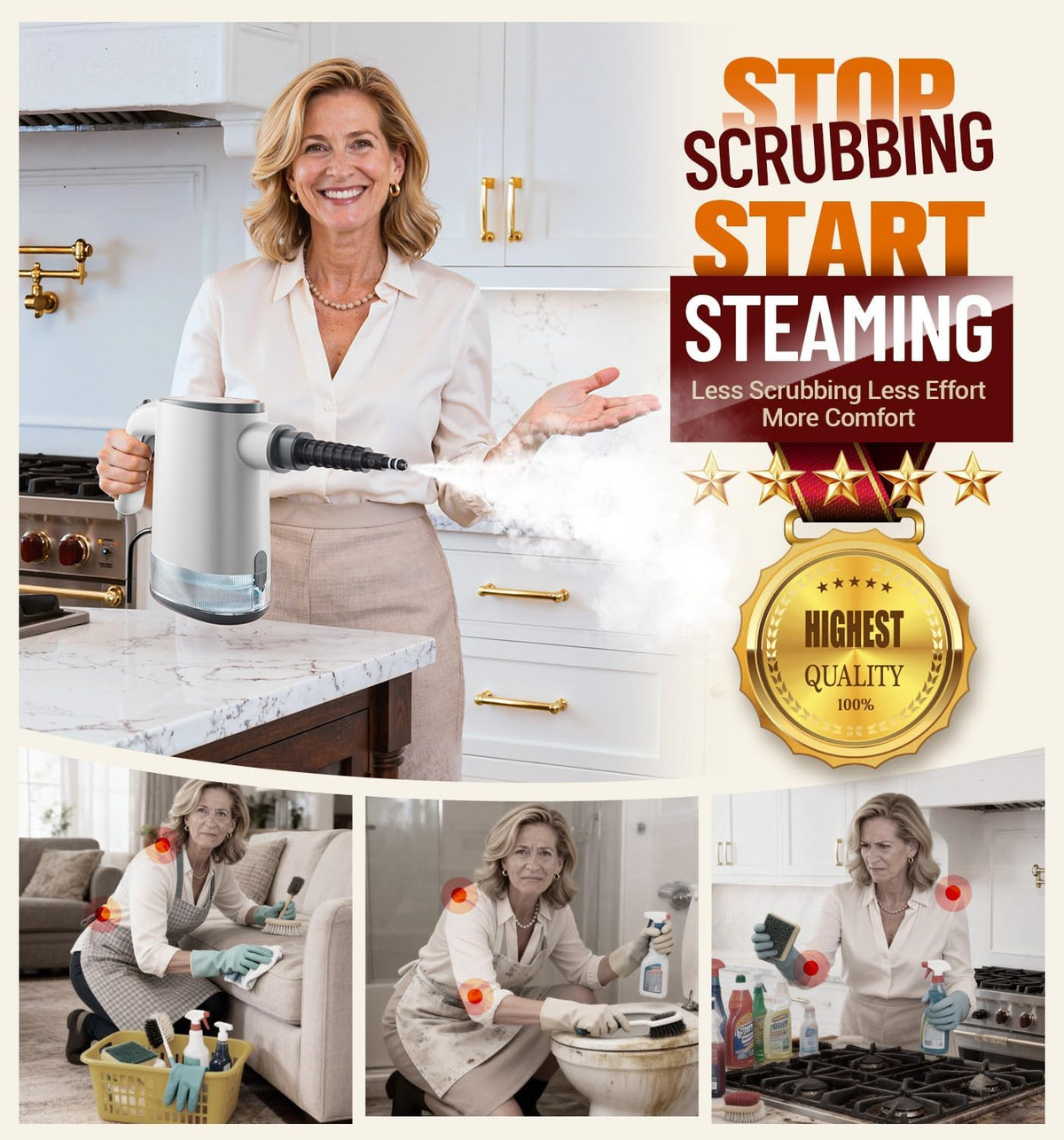 Handheld Steam Cleaner for Home, 3s Instant Heat Pressurized Steamer