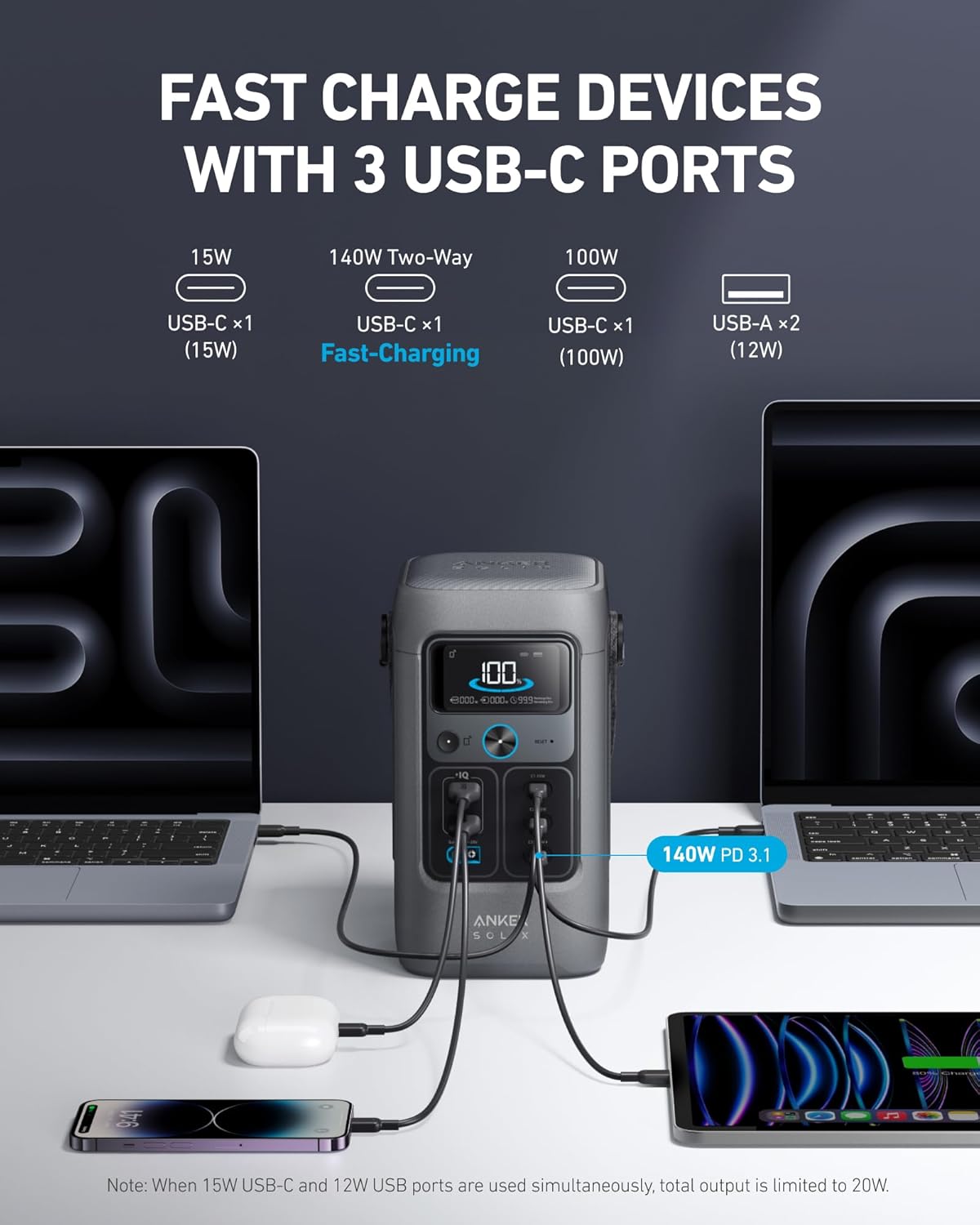 Anker SOLIX Power Bank Station C200 DC with Adjustable Strap, 192Wh LiFePO4 Portable Power Station, 200W Solar Generator, for Outdoor Camping, Traveling, and Emergencies (No Wall Charger Included)