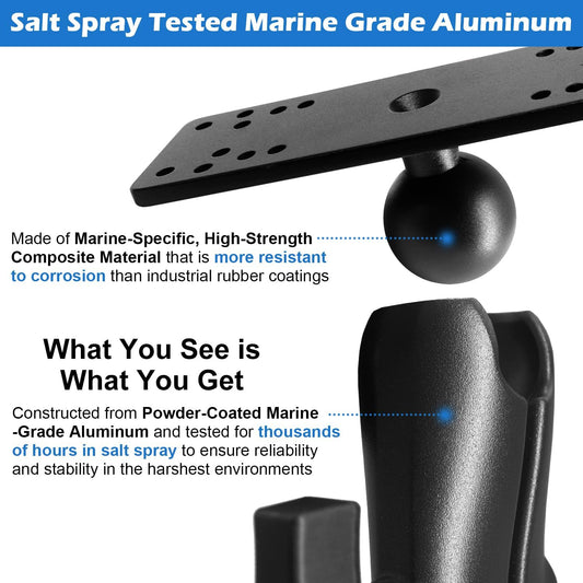 WINDFRD 1.5" Ball Medium Arm Marine Electronic Mount, Fish Finder Mount, Universal Mounting Plate with 1.5 inches / 38mm / C Size Ball Adapters, Compatible with Humminbird, Garmin, Lowrance and More - PuriLite