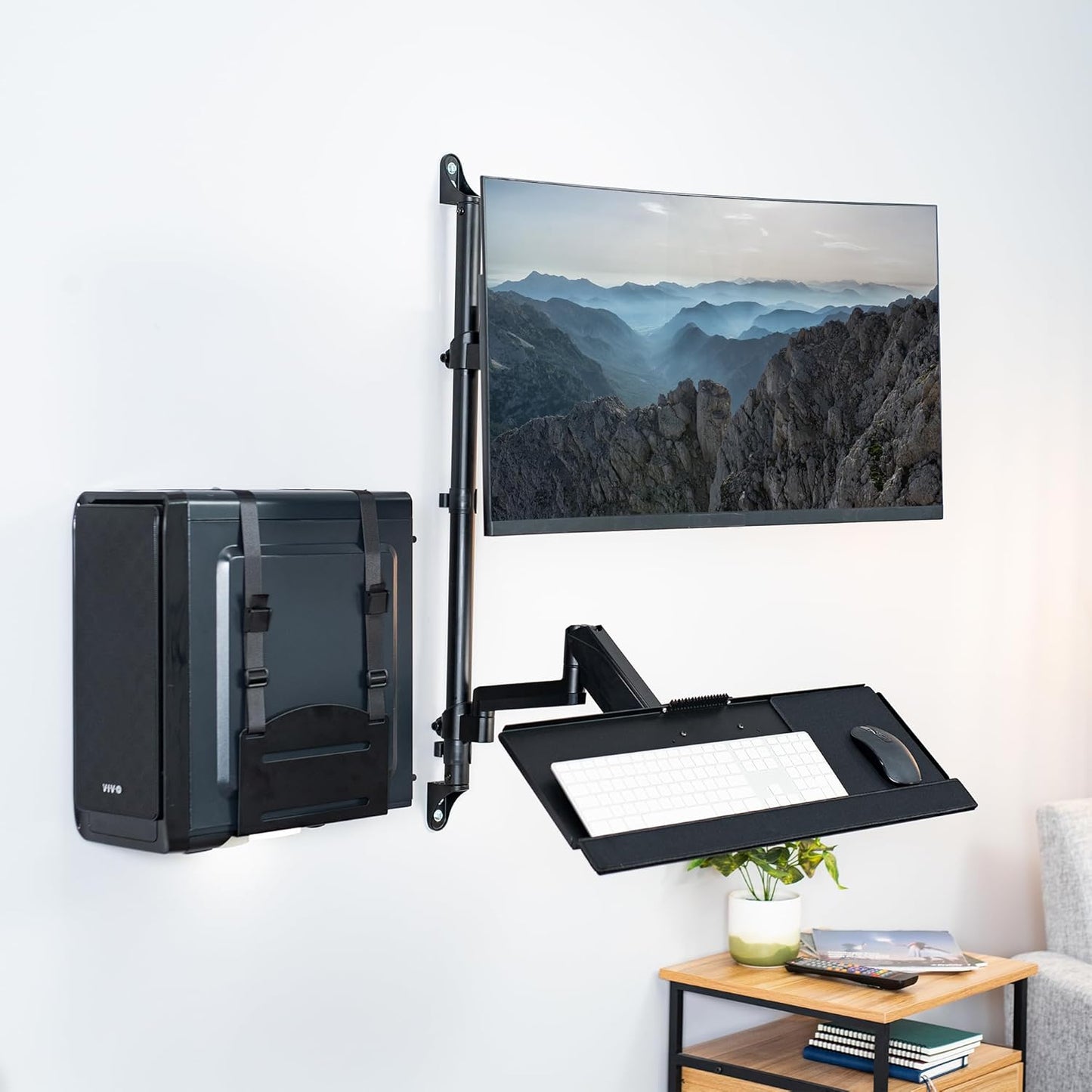VIVO Black Sit-Stand Height Adjustable Pneumatic Spring Arm Keyboard, Monitor, CPU Wall Mount for 1 Screen up to 32 inches STAND-SIT1BW