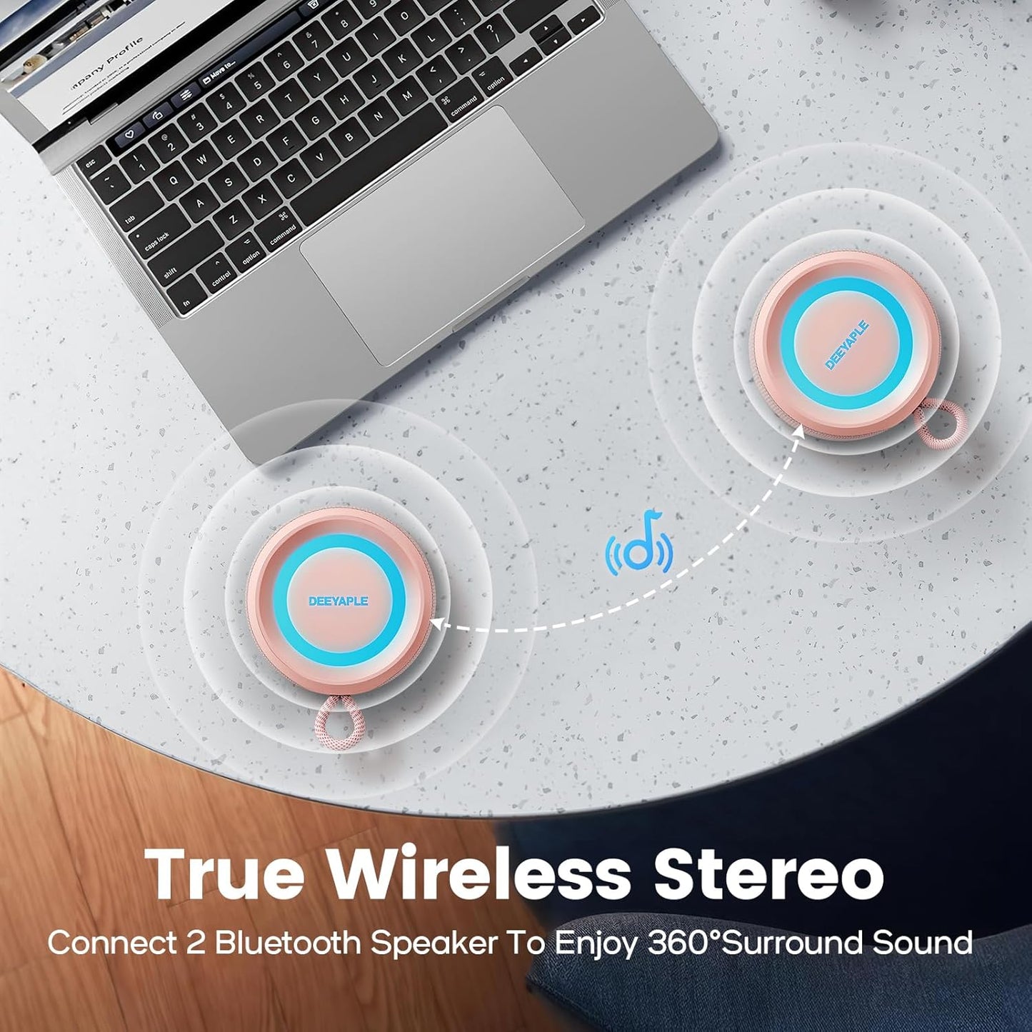 Deeyaple Portable Bluetooth Speaker, IP67 Waterproof Mini Bluetooth Speaker Wireless V5.3 with Stereo Sound,All Day,TWS Pairing,LED Light,Gift for him/her (Black)