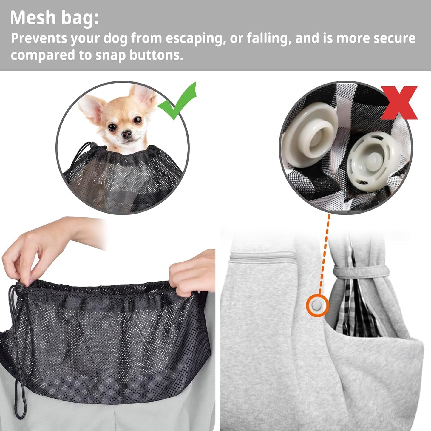 Cuby Adjustable Dog Cat Sling Padded Hard Bottom Pet Carrier Sling Soft Carrying Puppy Bag for Small Dogs Cats Outdoor Travel (Grayish-White)