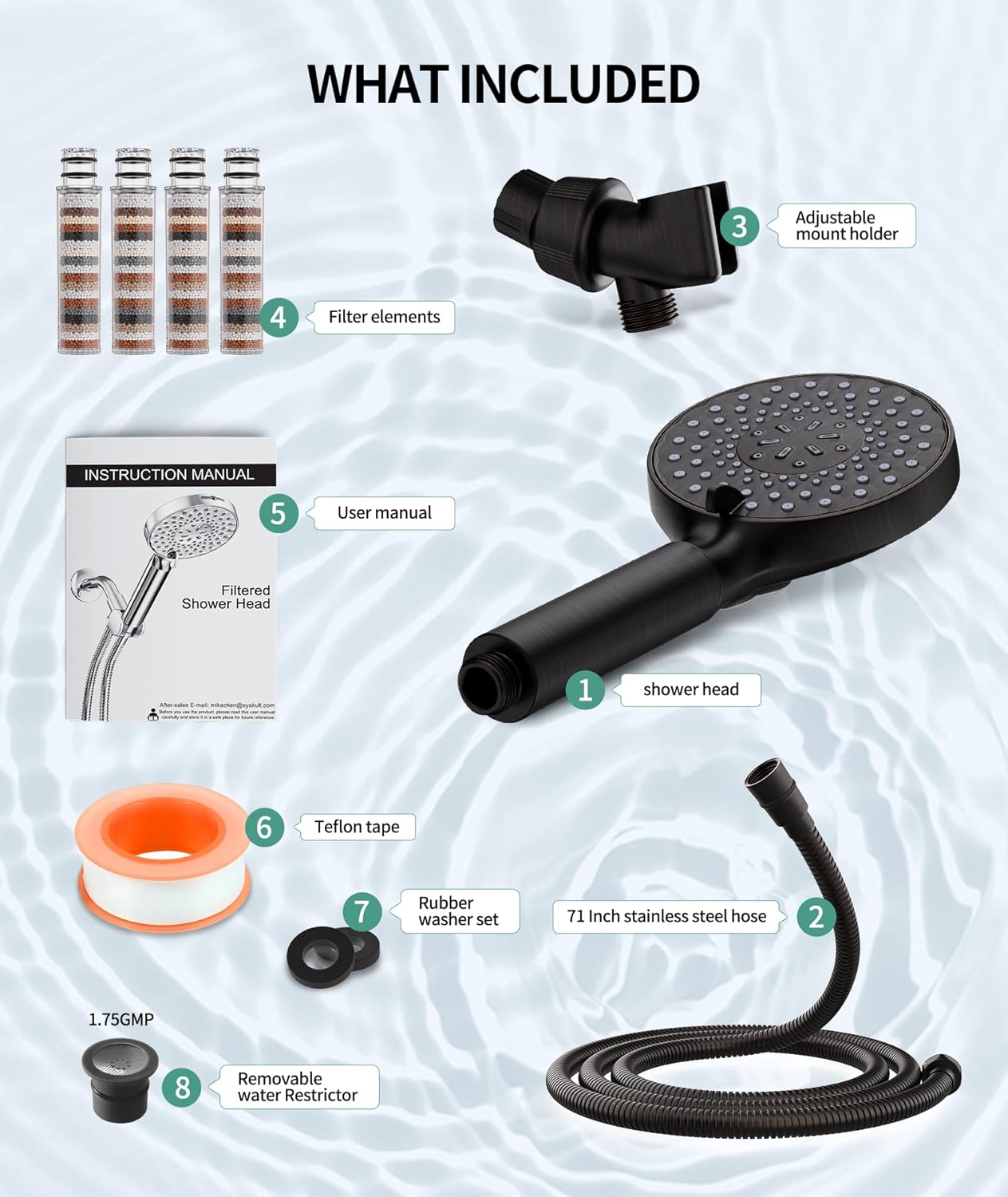 Filtered Shower Head with Handheld, High Pressure 9 Spray Mode Chrome Showerhead with Filters,Detachable Shower Head,Water Softener Filters Beads for Hard Water -Remove Chlorine