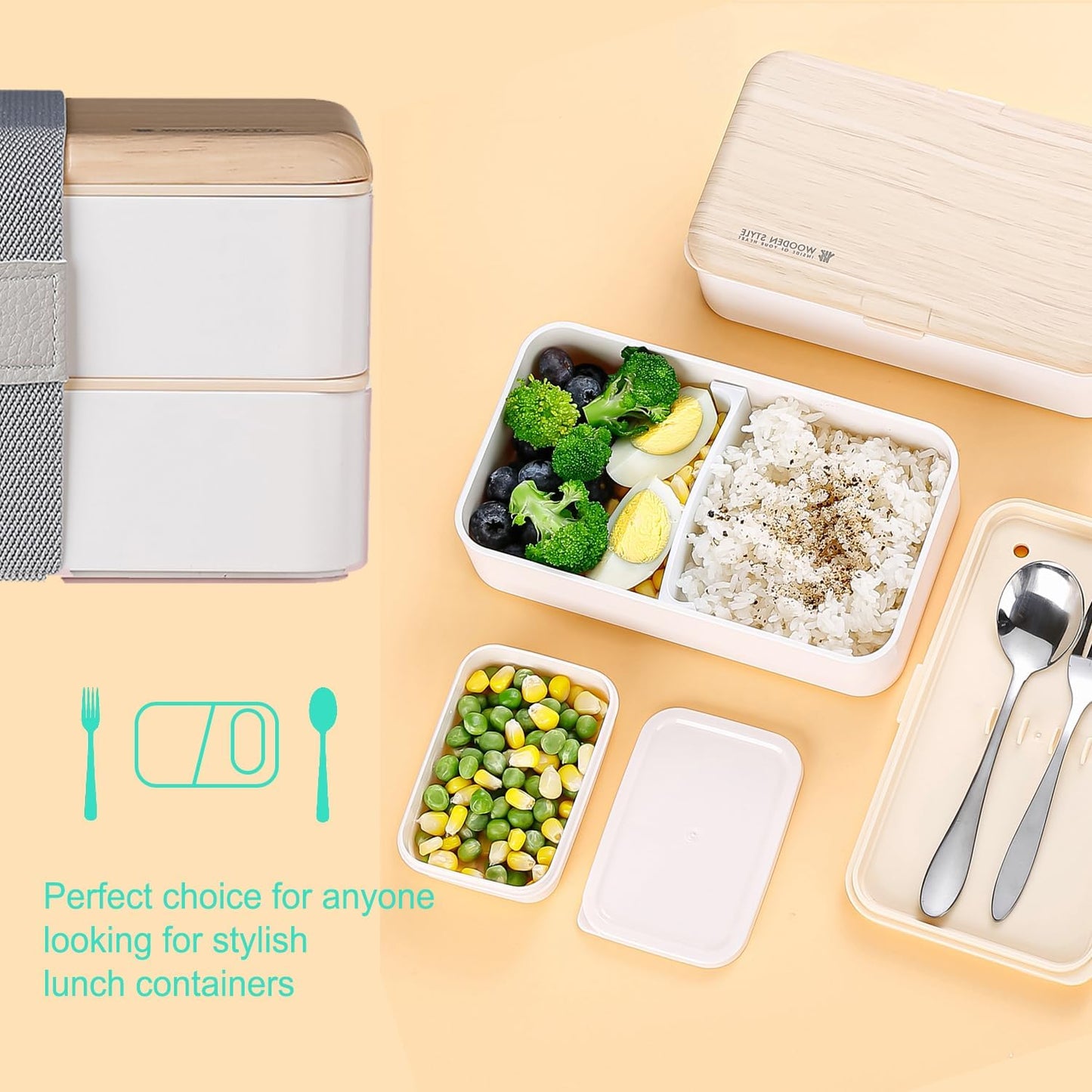 Original Bento Box Lunch Boxes Container Bundle Divider Japanese Style with Stainless Steel Utensils Spoon and Fork (Pink)