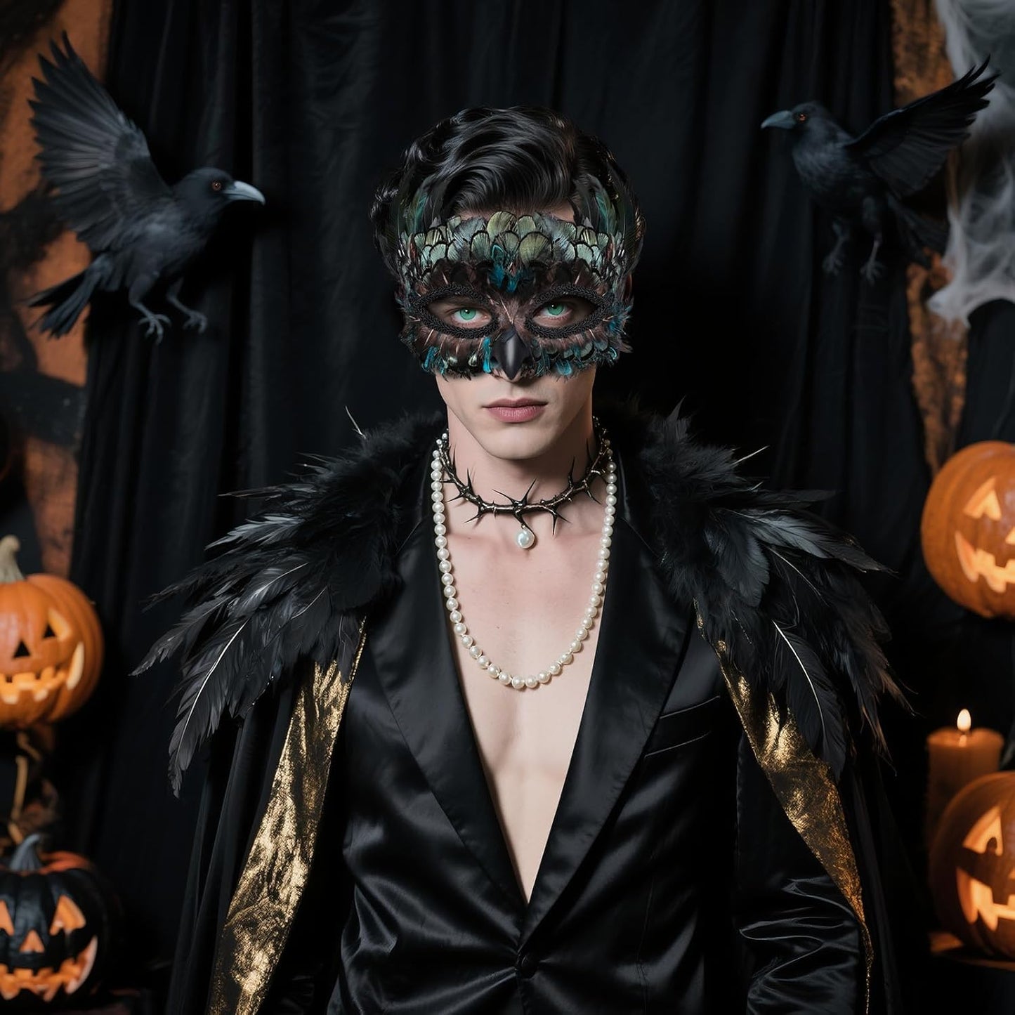 Masquerade Mask for Women/Men, Costume Feather Animal Mask Owl Bird Crow Halloween Mardi Gras Cosplay Party Raven Masque