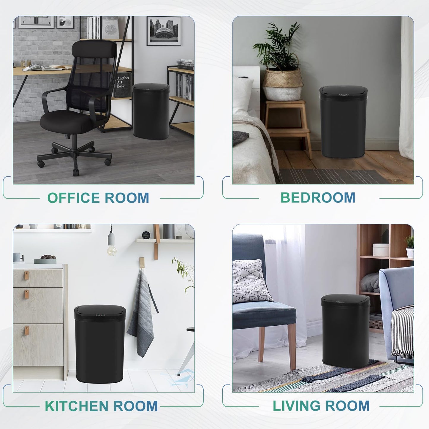 13 Gallon Sensor Garbage Can Stainless Steel Kitchen Garbage Can with Lid Antomatic Garbage can for Kitchen Office Bedroom Bathroom Living Room,Black
