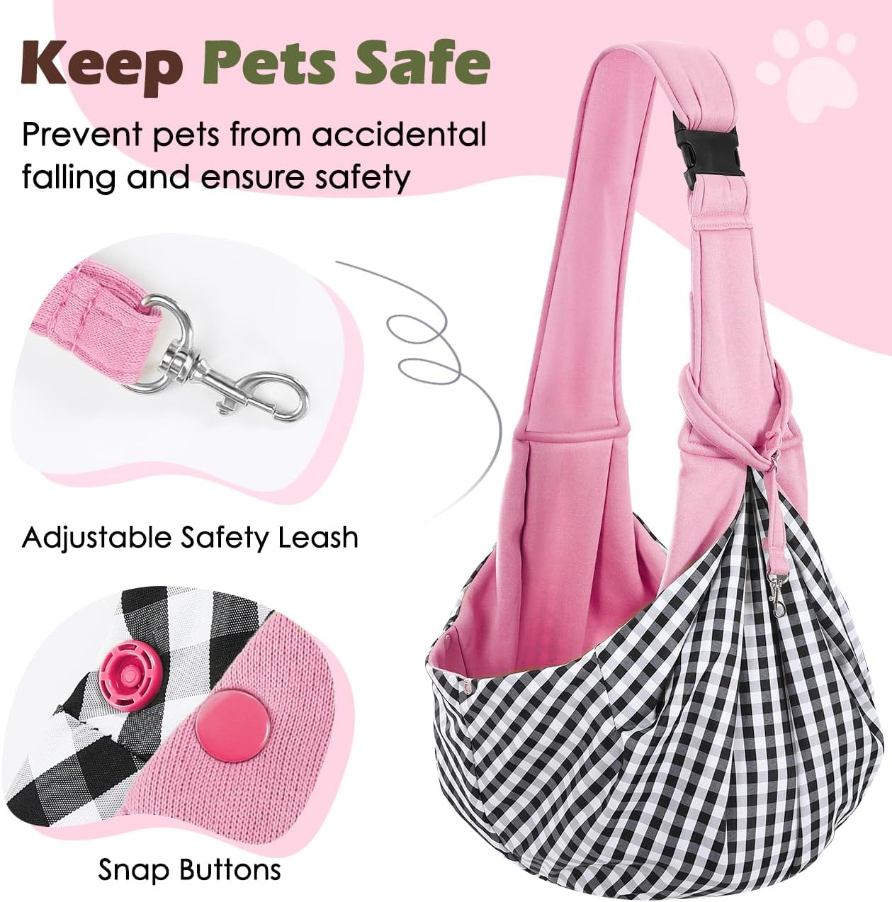 Pawaboo Small Dog Sling Carrier, Reversible Hands Free Dog Sling Carrier for Small Dogs and Cats, Puppy Sling Carrier with Adjustable Strap Buckle & Safety Harness, Puppy Essentials, Grey