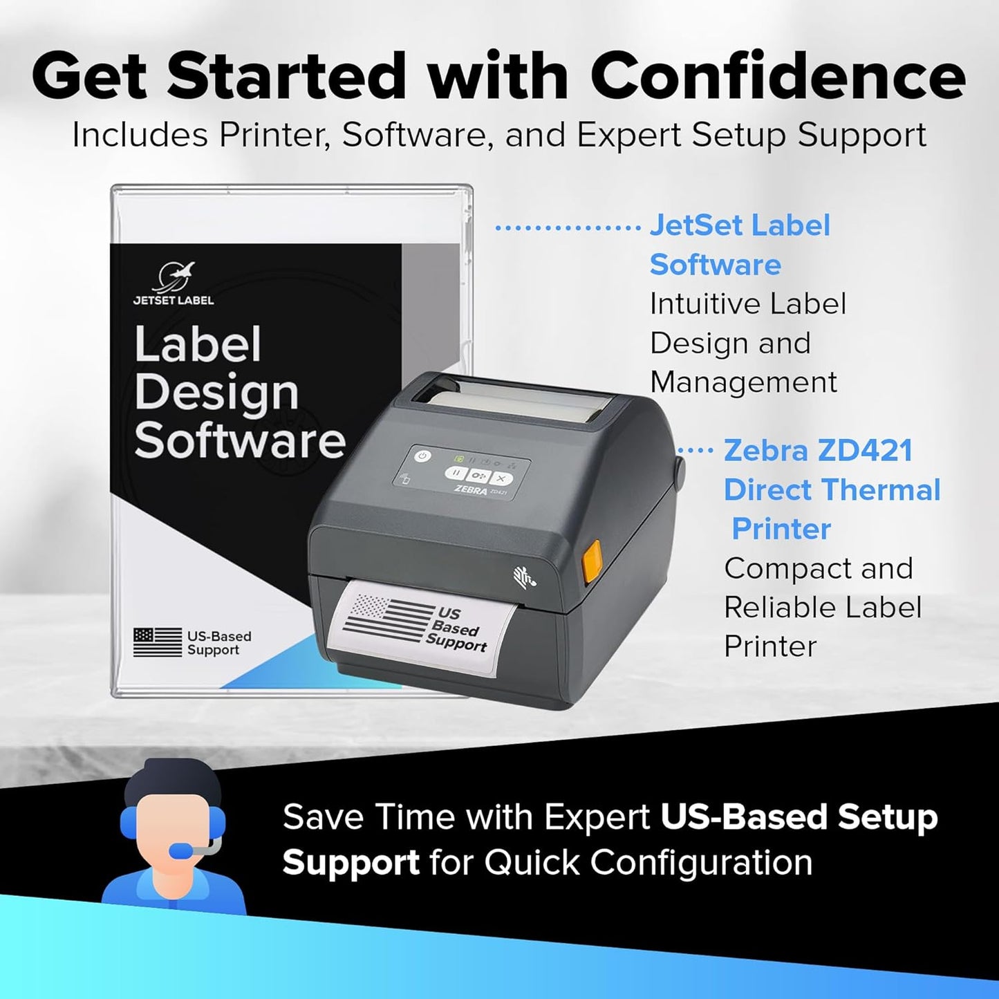 JetSet Label Zebra TLP 2824 Plus Thermal Transfer Desktop Monochrome Printer | 2 in Width | Serial & USB Port Connectivity 282P-101110-00 | Include Jetset Software