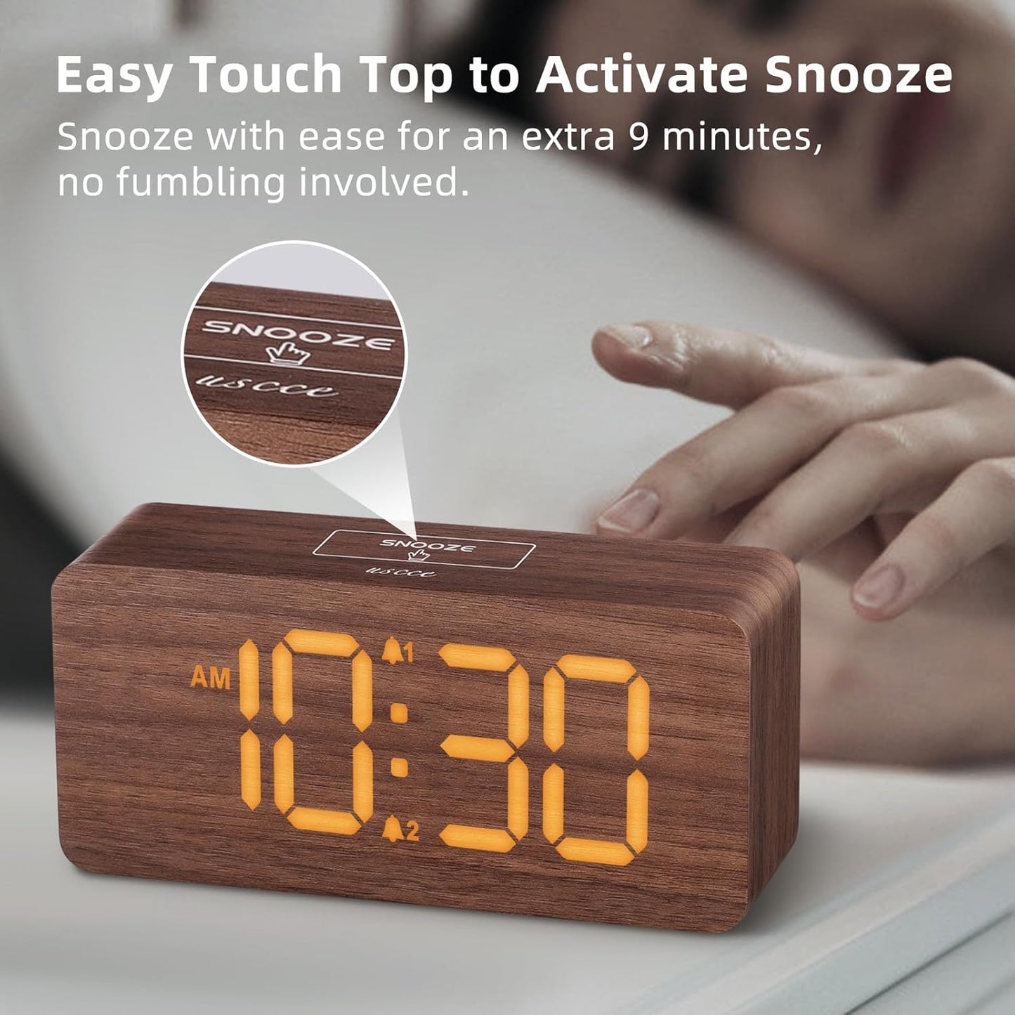 Purilite Select Wooden Digital Alarm Clock with Large LED Display