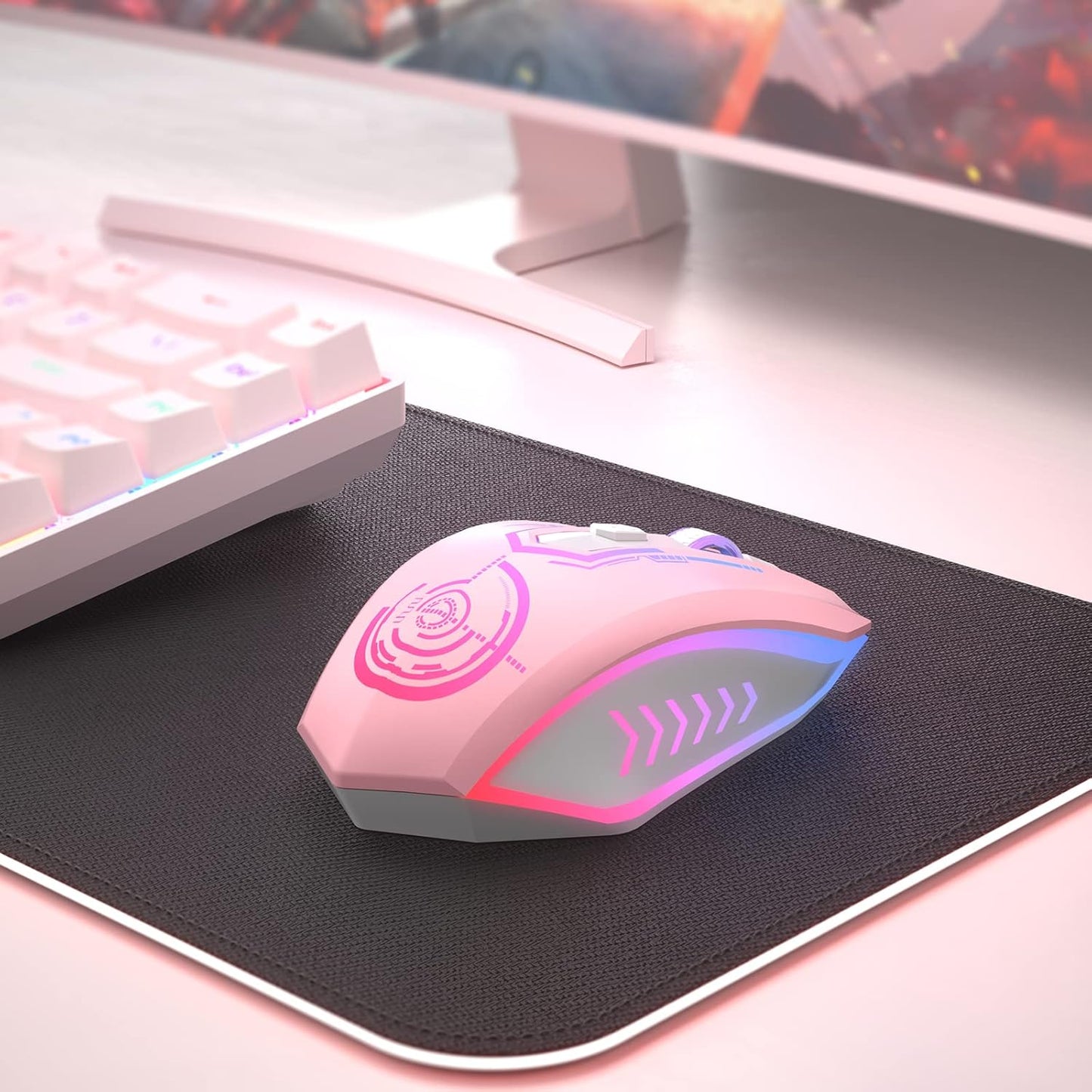 Wireless Gaming Mouse Up to 10000 DPI, UHURU Rechargeable USB Wireless Mouse with 6 Buttons 7 Changeable LED Color Ergonomic Programmable MMO RPG for PC Laptop, Compatible with Windows Mac
