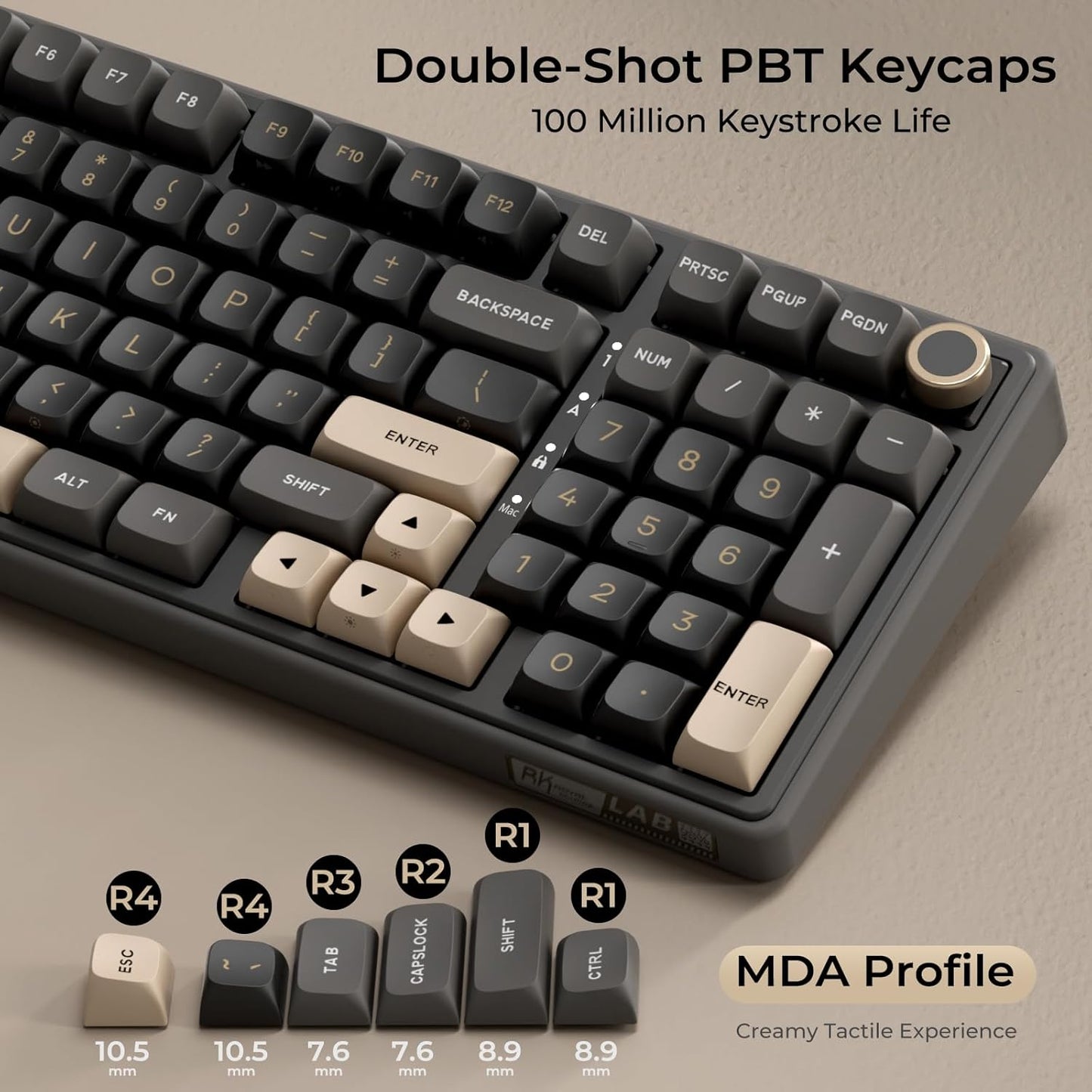 RK ROYAL KLUDGE R98 Pro Mechanical Gaming Keyboard, 96% Wired Creamy Keyboard RGB Backlit with Number Pad and Volume Knob, Gasket Mount, MDA Profile PBT Keycaps, Hot Swappable Pre-lubed Tactile Switch