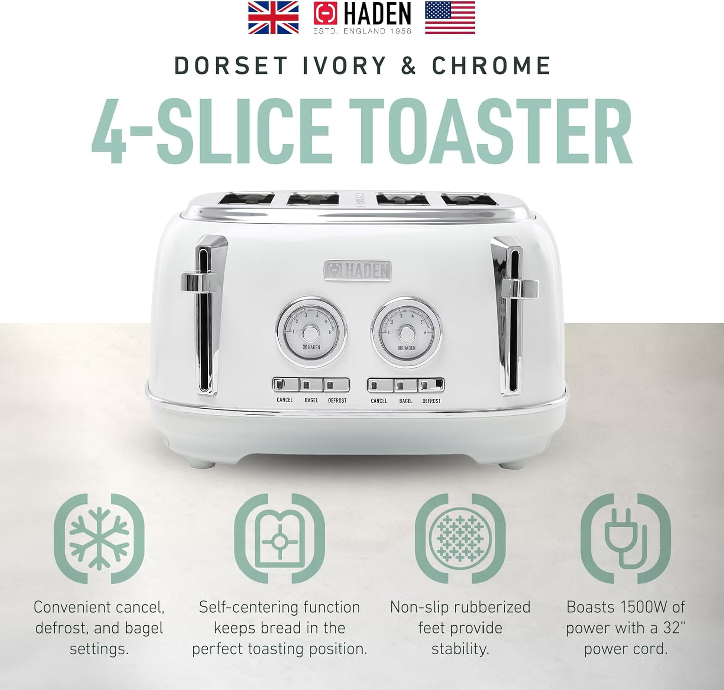 Haden Dorset 75083 Stainless Steel 1500W Retro Toaster 4 Slice Wide Slot w/Removable Crumb Tray and Settings, Black/Copper Toasters w/Adjustable Browning Control, Smart Toaster