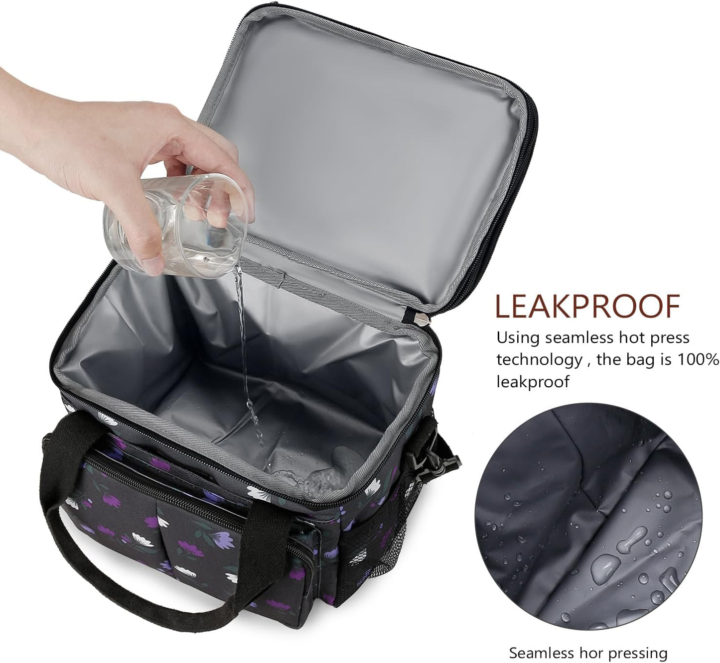 Lunch Bag Women Insulated Lunch Box for Work, Purple Expandable Large Lunch Bags, Leakproof Double Deck Lunch Box Cooler Bag(Purple)